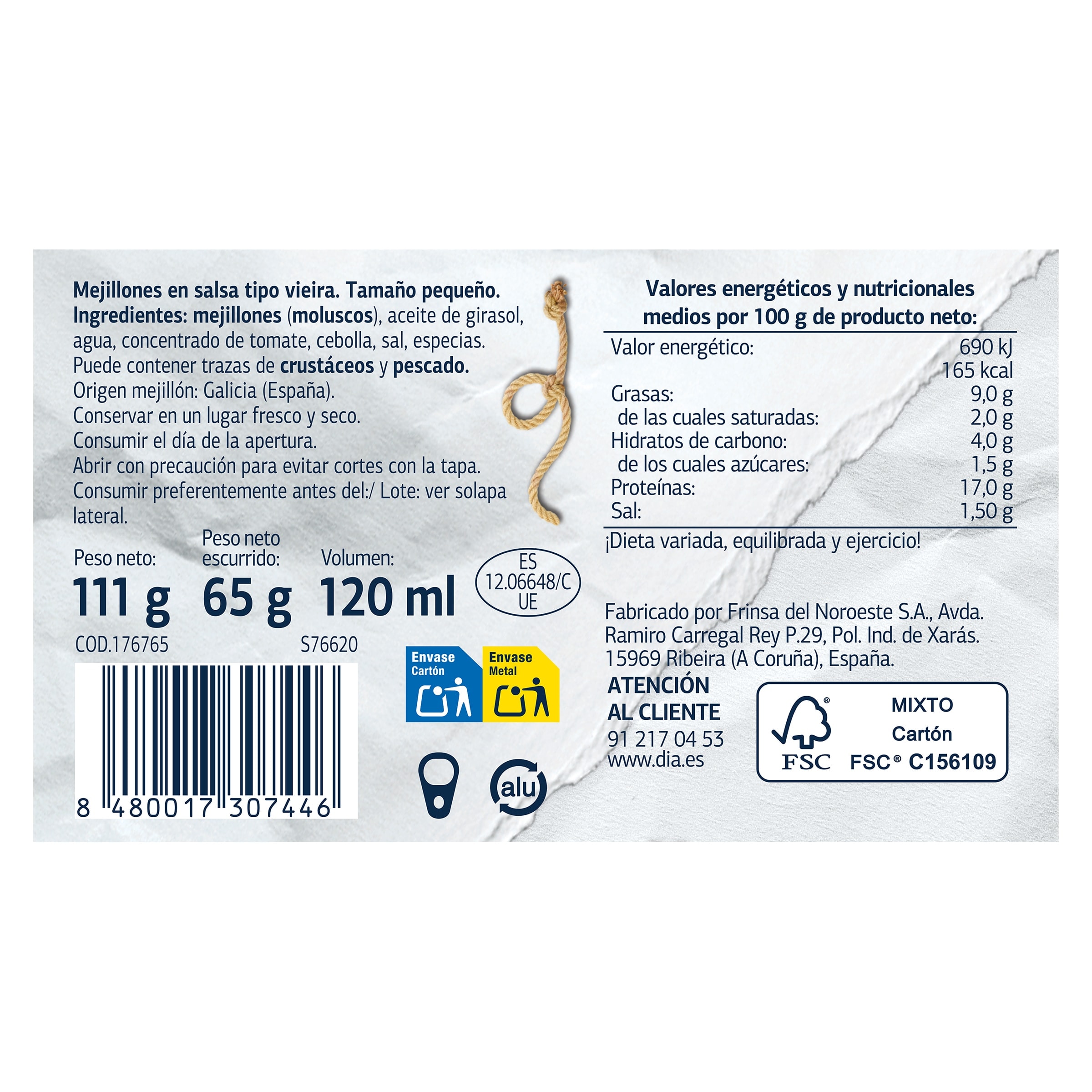 Mejillones en salsa vieira 13/18 piezas Dia Mari Marinera 69 g