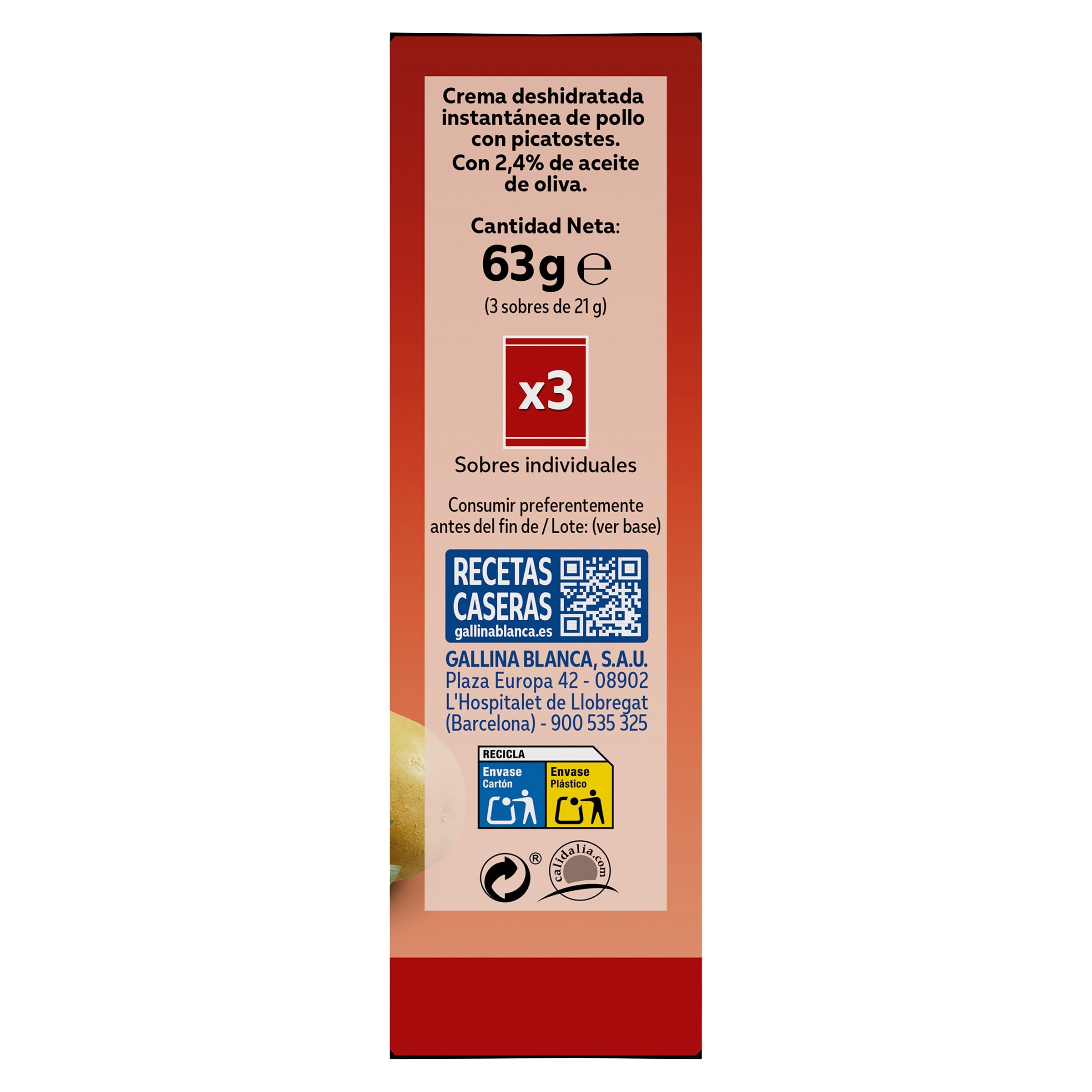 Crema de pollo con picatostes Gallina Blanca Sopinstant 63 g