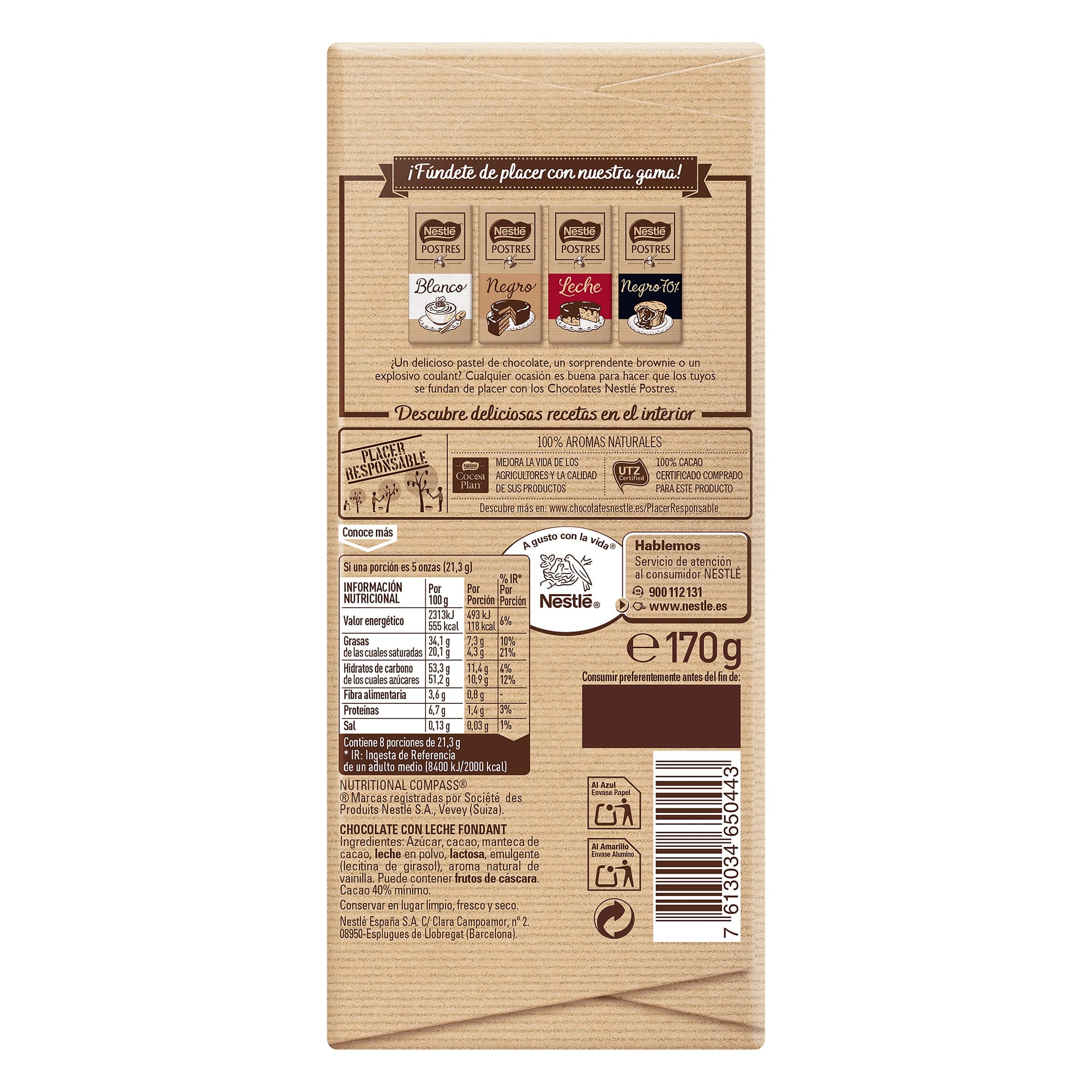 Chocolate con leche para postres Nestlé 170 g