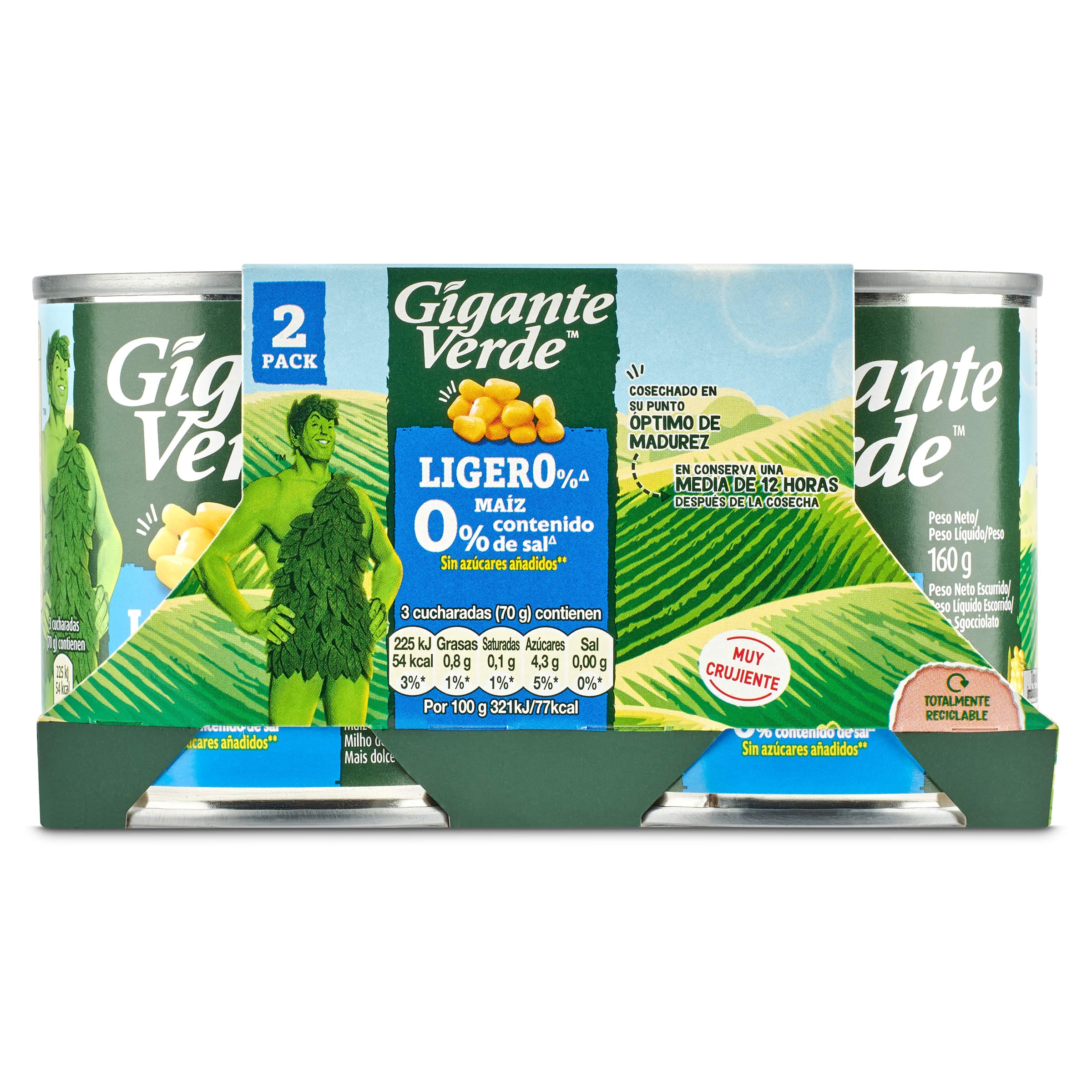 Maíz ligero 0% sal Gigante Verde 2 x 140 g