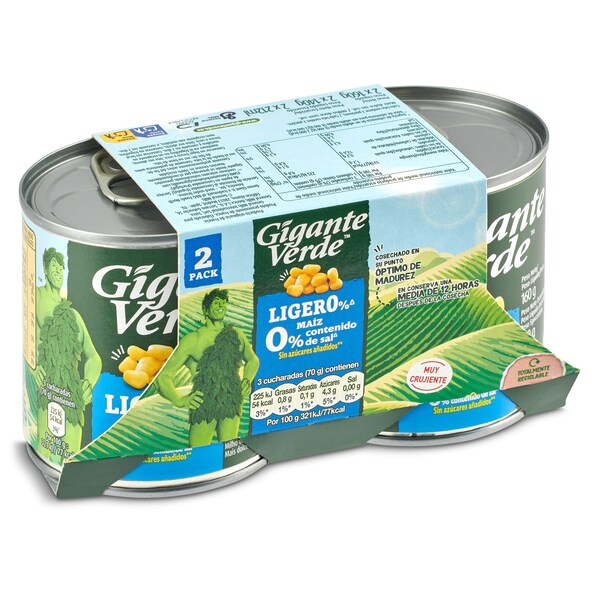 Maiz Ligero 0% Sal Gigante Verde Pack 2 Latas X 140 G.