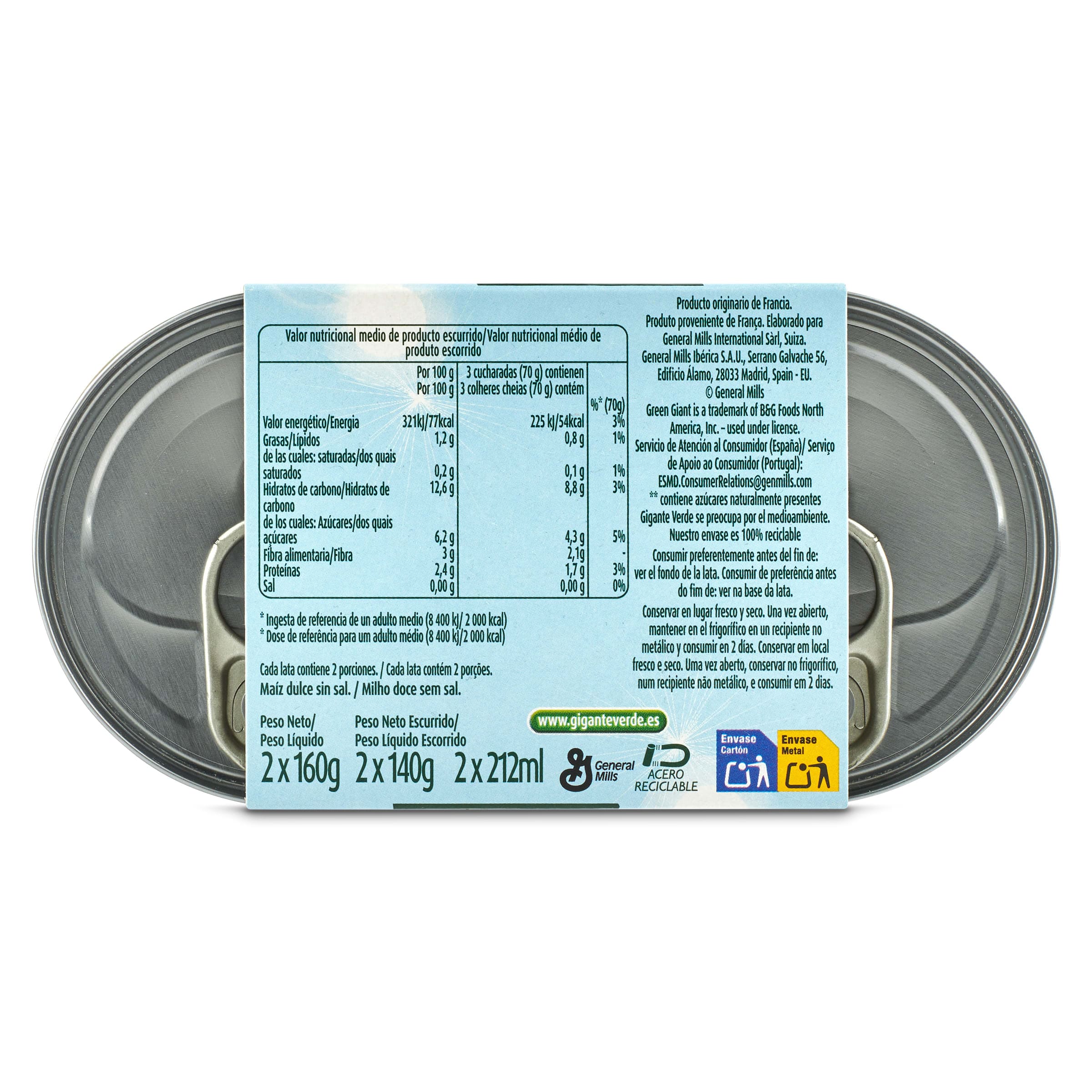 Maíz ligero 0% sal Gigante Verde 2 x 140 g