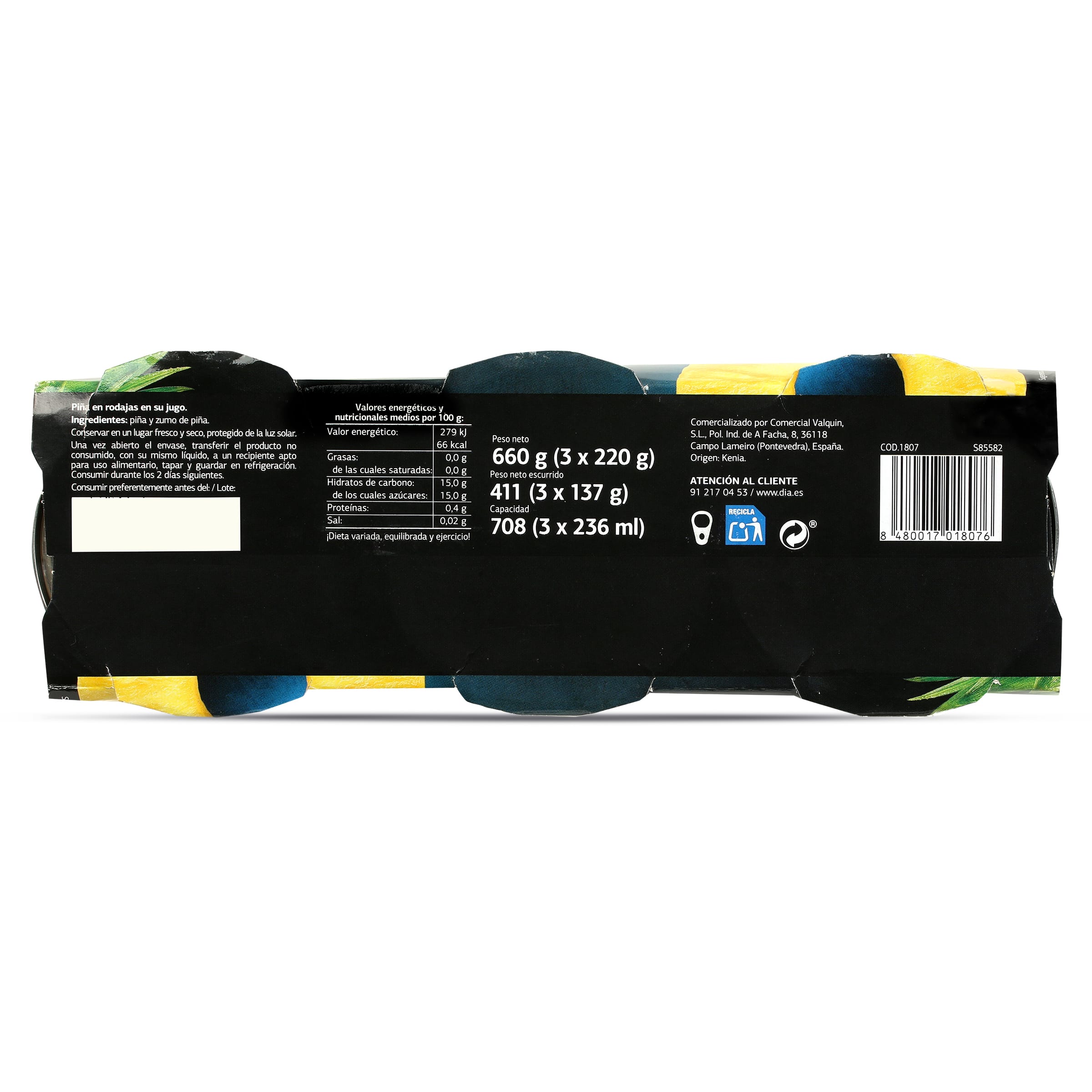 Piña en su jugo en rodajas Dia Fruticampo 3 x 137 g