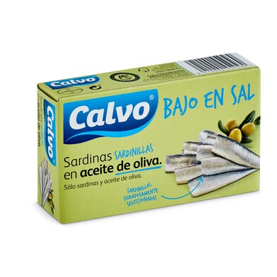 Sardinillas en aceite de oliva bajo en sal Calvo lata 60 g-0