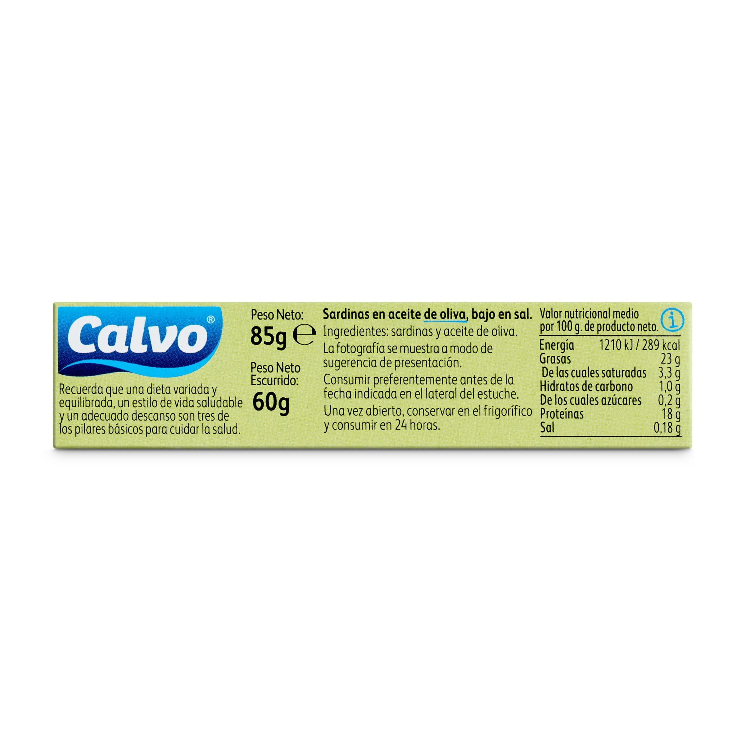 Sardinillas en aceite de oliva bajo en sal Calvo 60 g