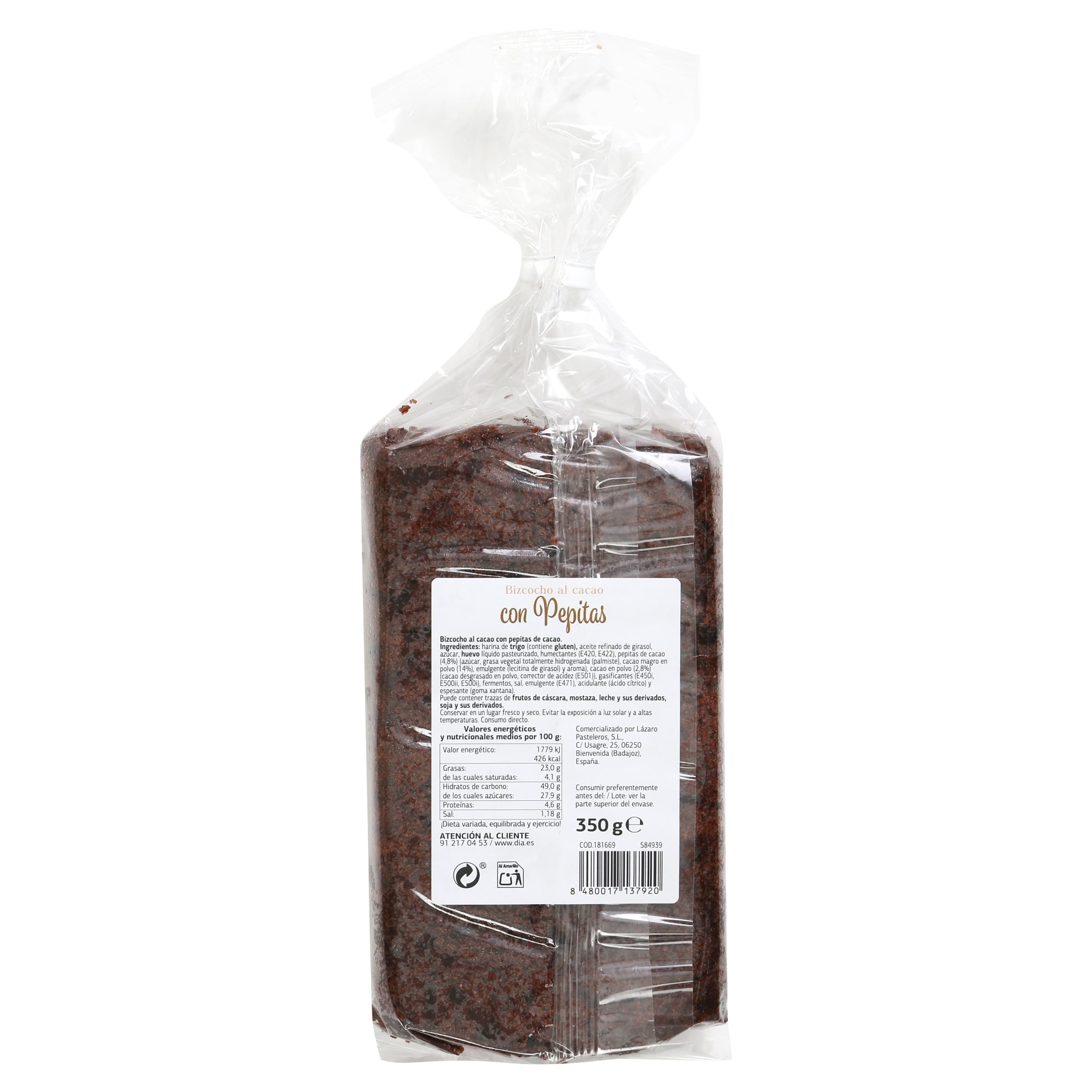 Bizcocho con pepitas de chocolate El Molino de Dia 350 g