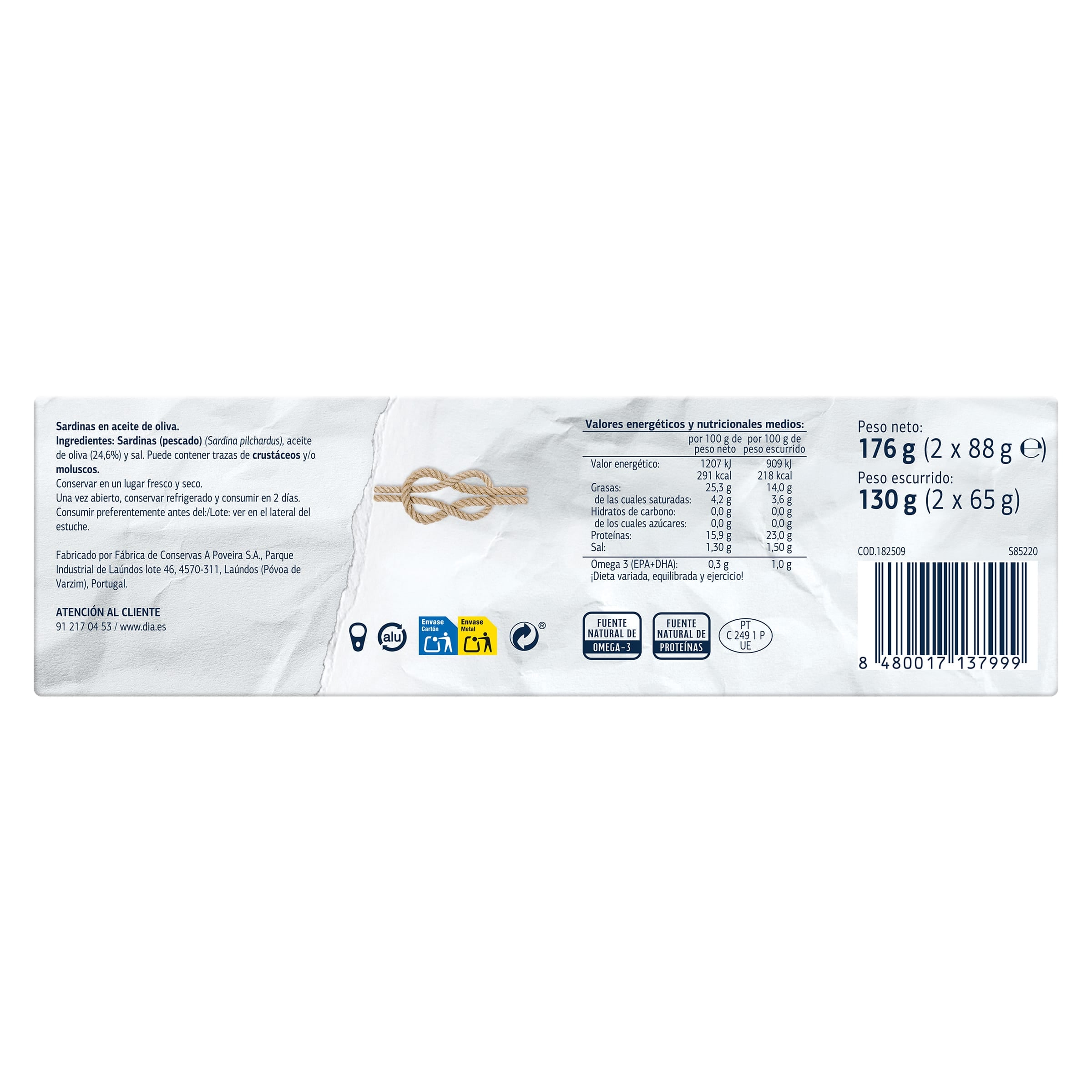 Sardinillas en aceite de oliva Dia Mari Marinera 2 x 65 g
