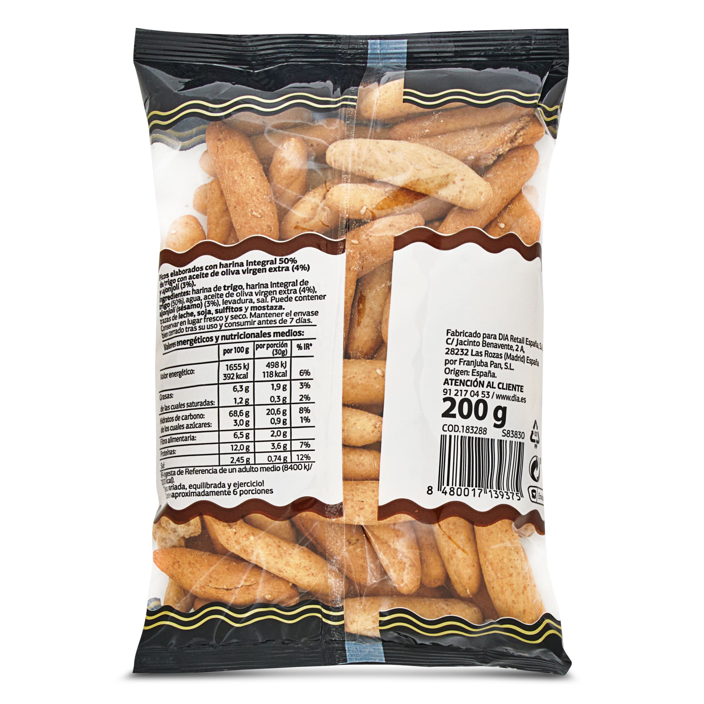 Picos integrales con aceite de oliva El Molino de Dia 200 g