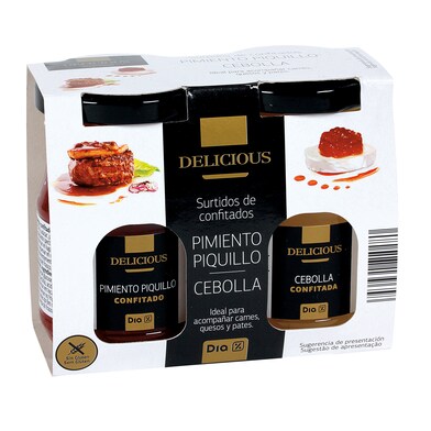Surtido de confitados pimiento de piquillo y cebolla Dia Delicious frasco 340 g-0 Surtido de confitados pimiento de piquillo y cebolla Dia Delicious frasco 340 g-0