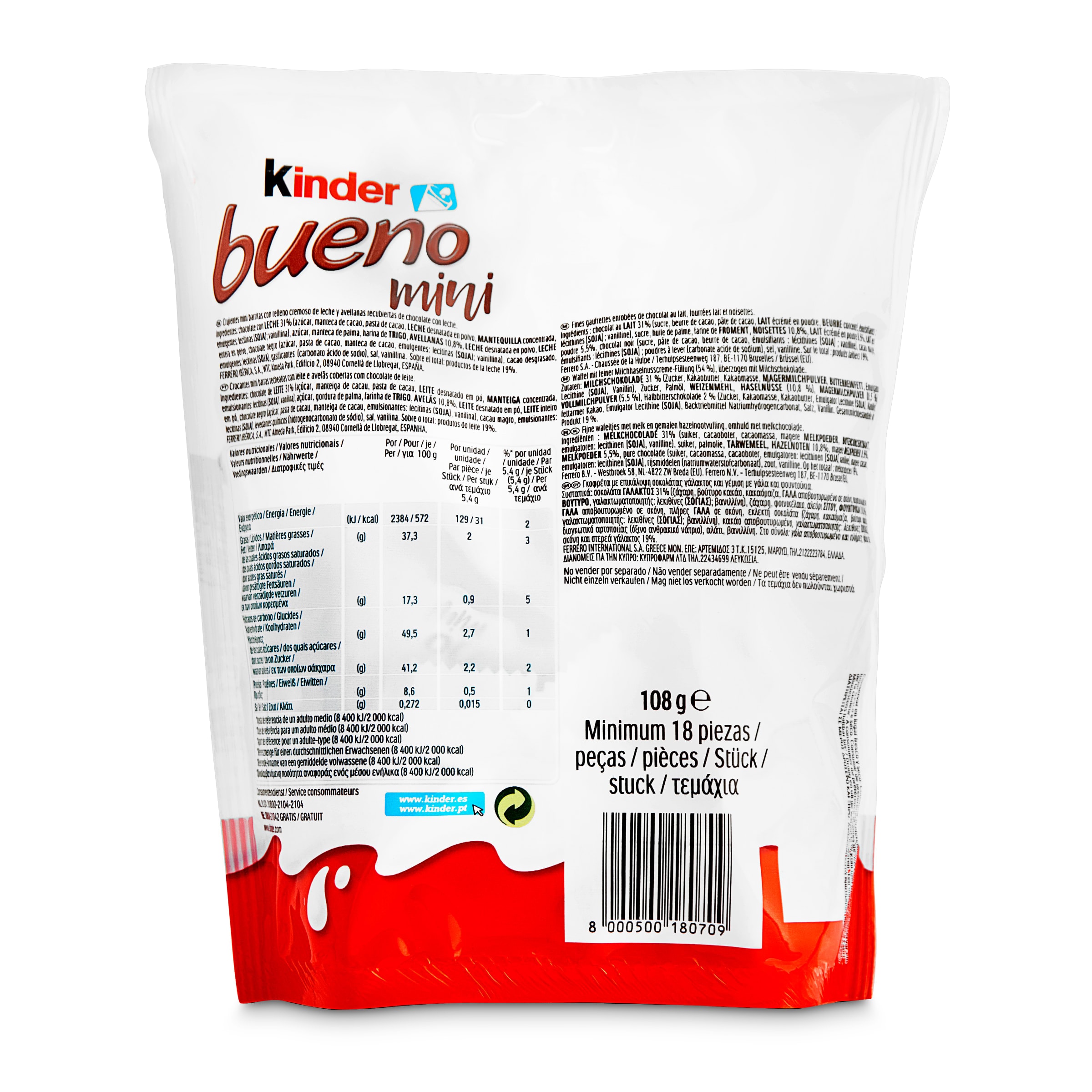 Mini barritas de chocolate con leche y avellanas Kinder 108 g
