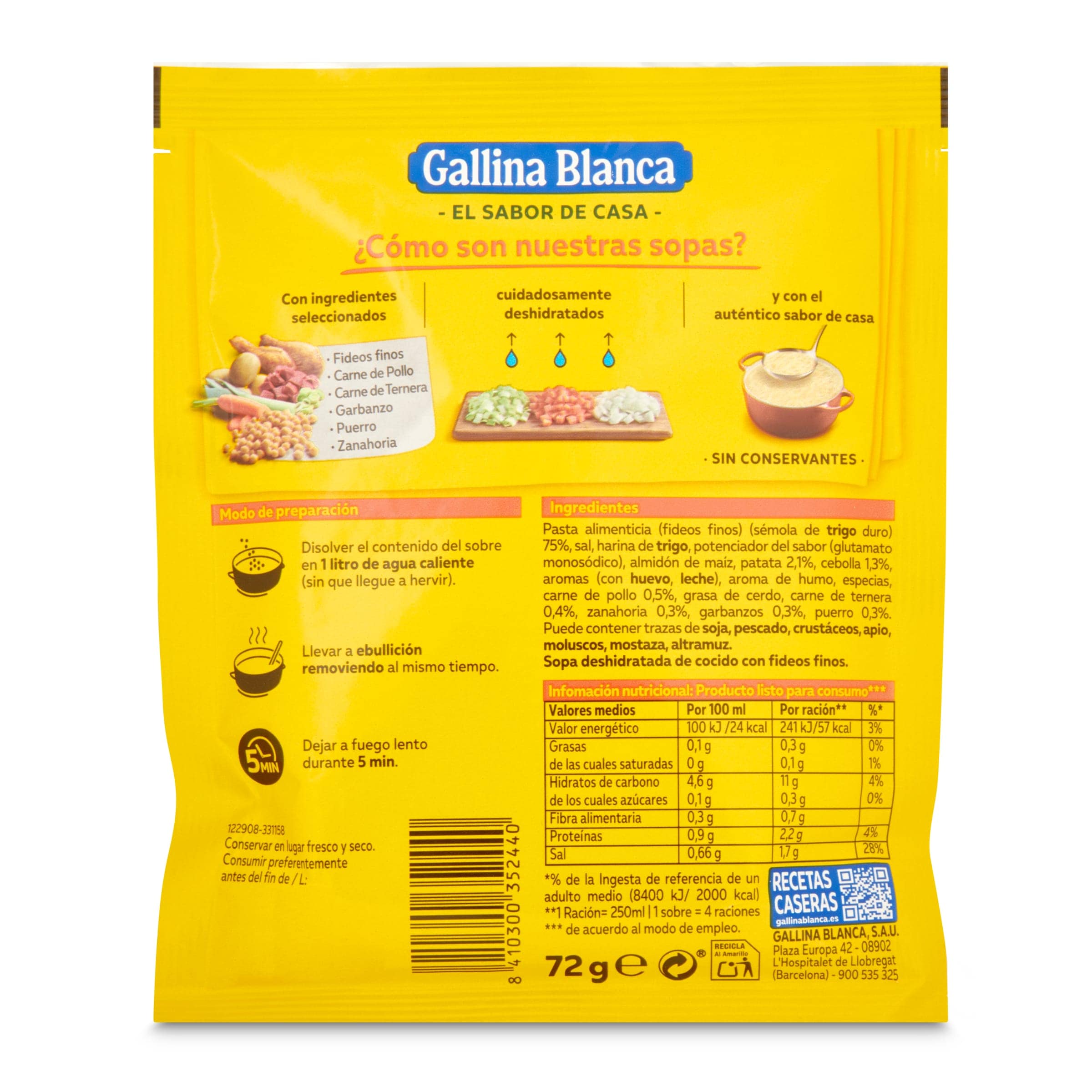 Sopa de cocido con fideos Gallina Blanca 72 g