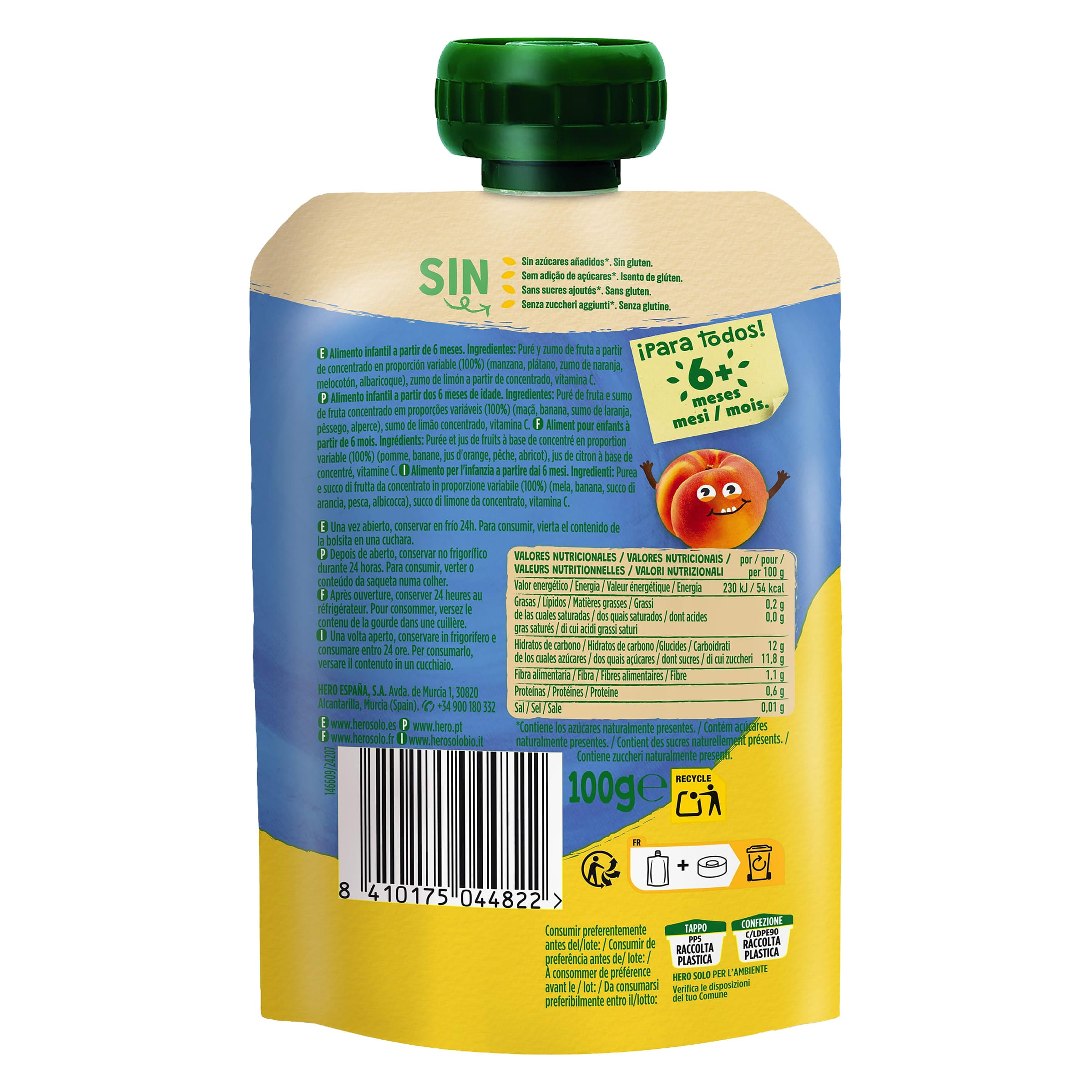 Alimento infantil con puré de frutas mediterráneo Hero 100 g