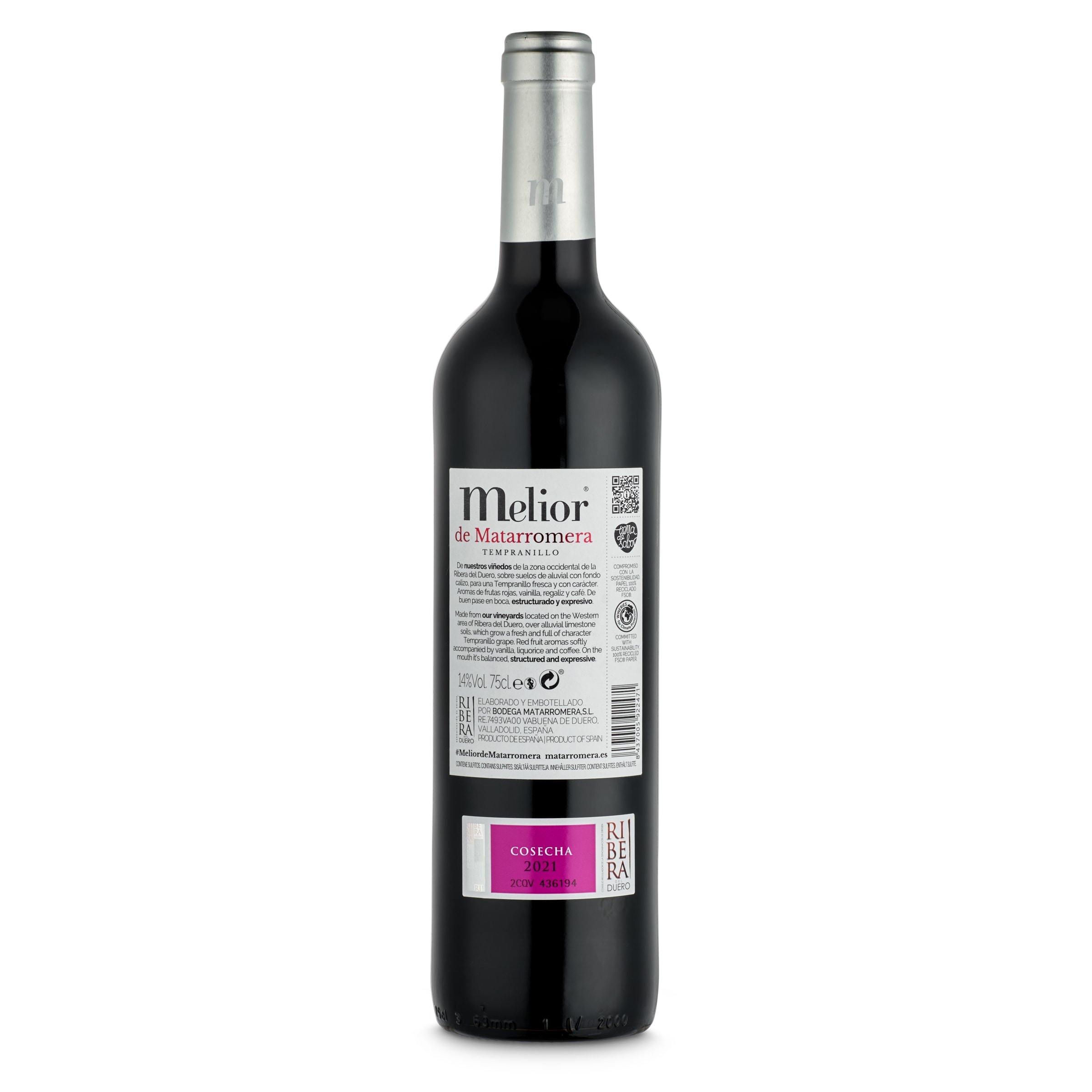 Vino tinto roble D.O. Ribera del Duero Ribera del Duero 75 cl