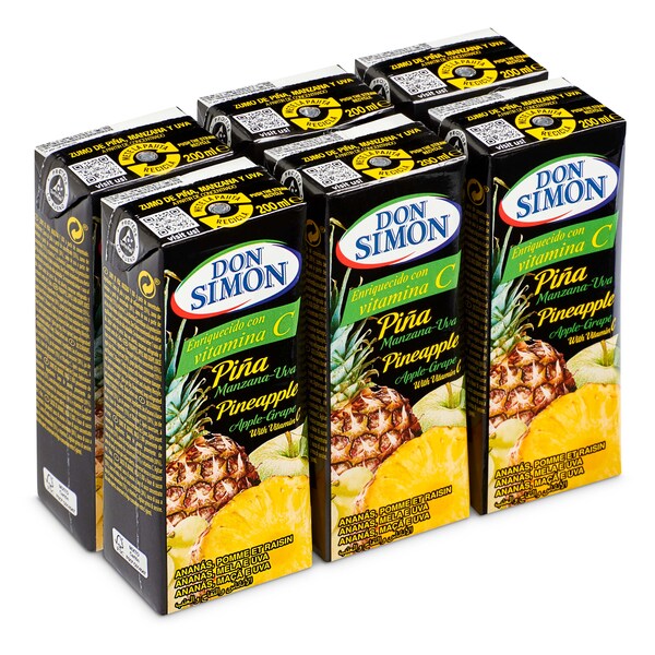 Zumo de Piña, Manzana y Uva Don Simon Pack 6x200 Ml.