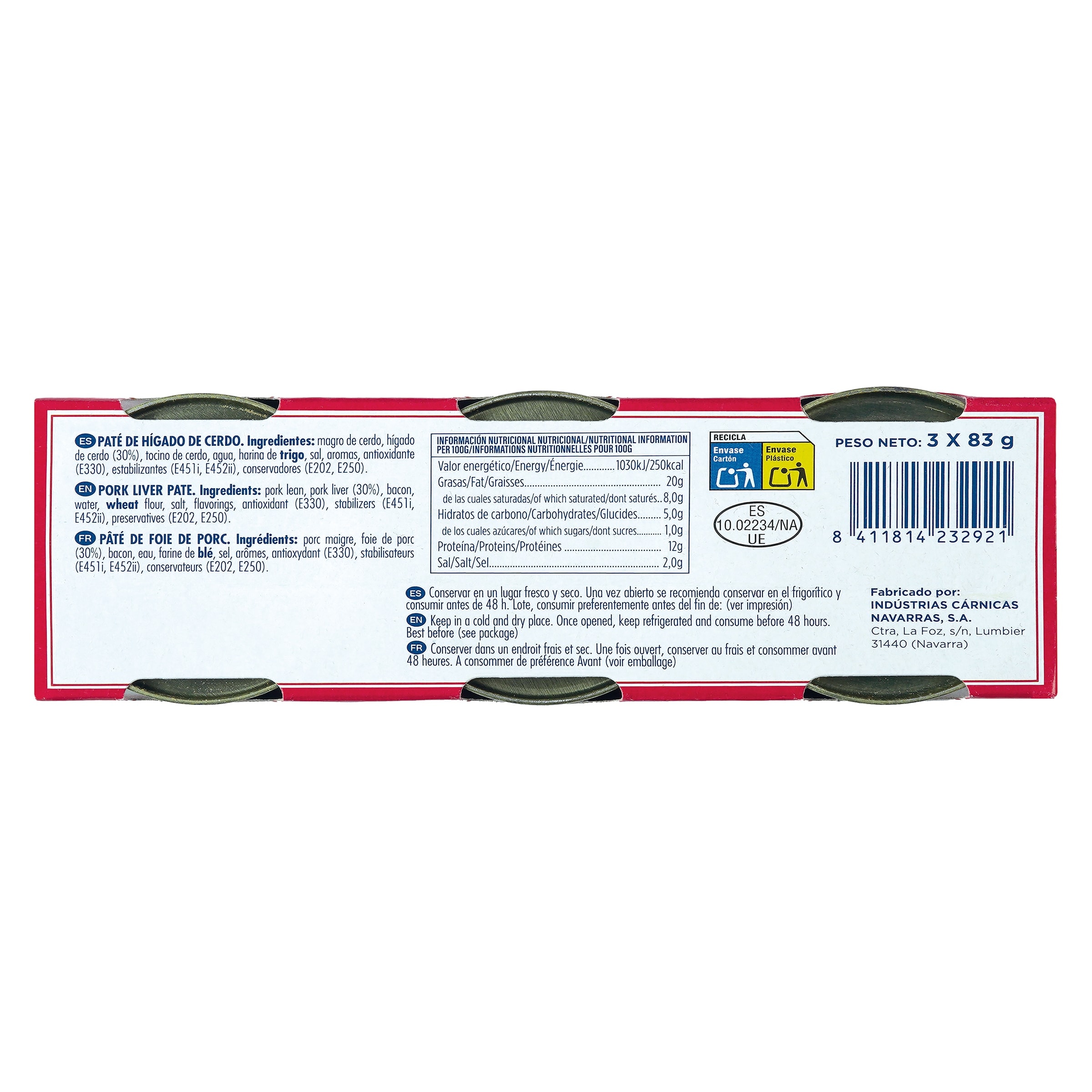 Paté de cerdo original Argal 3 x 83 g