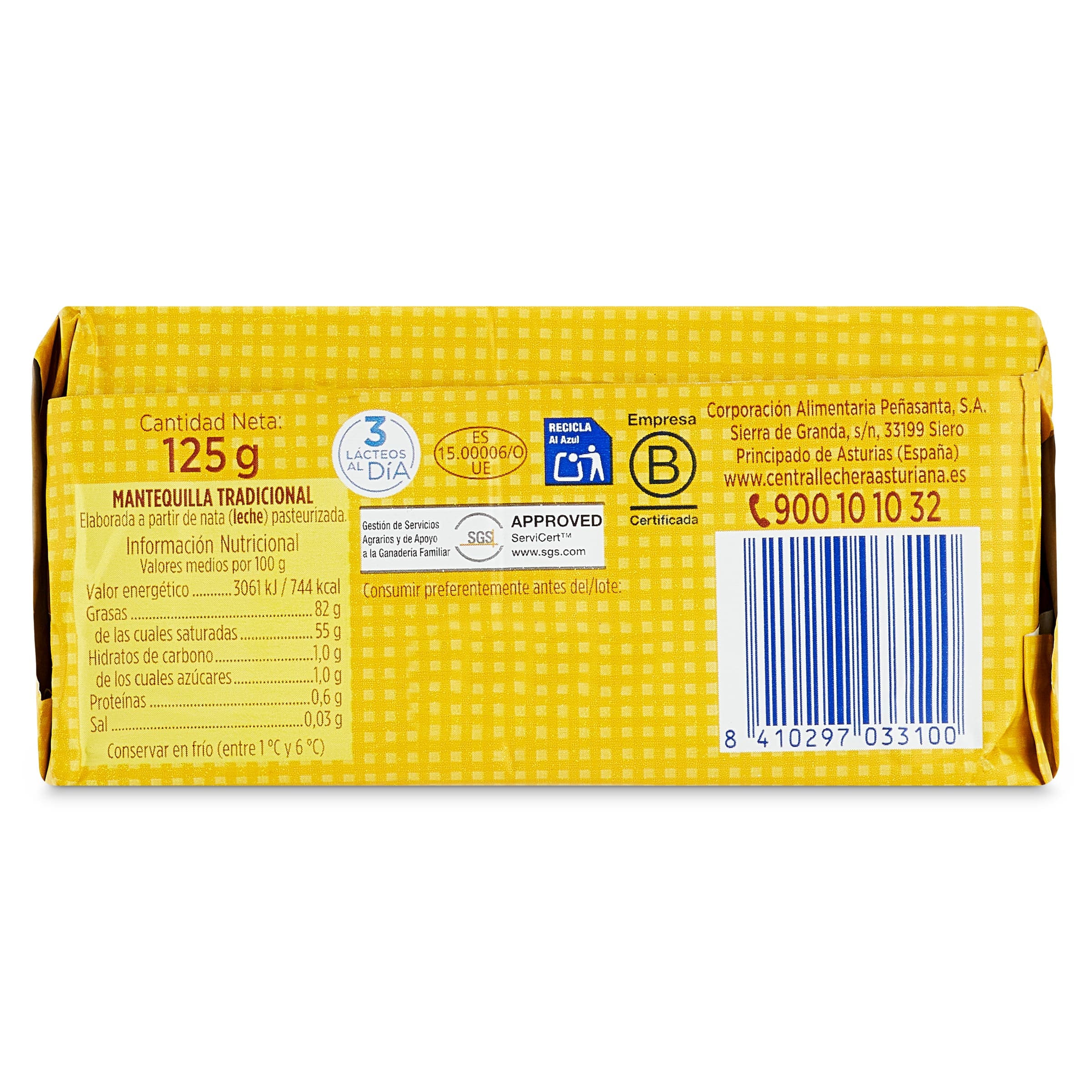 Mantequilla tradicional Central Lechera Asturiana 125 g