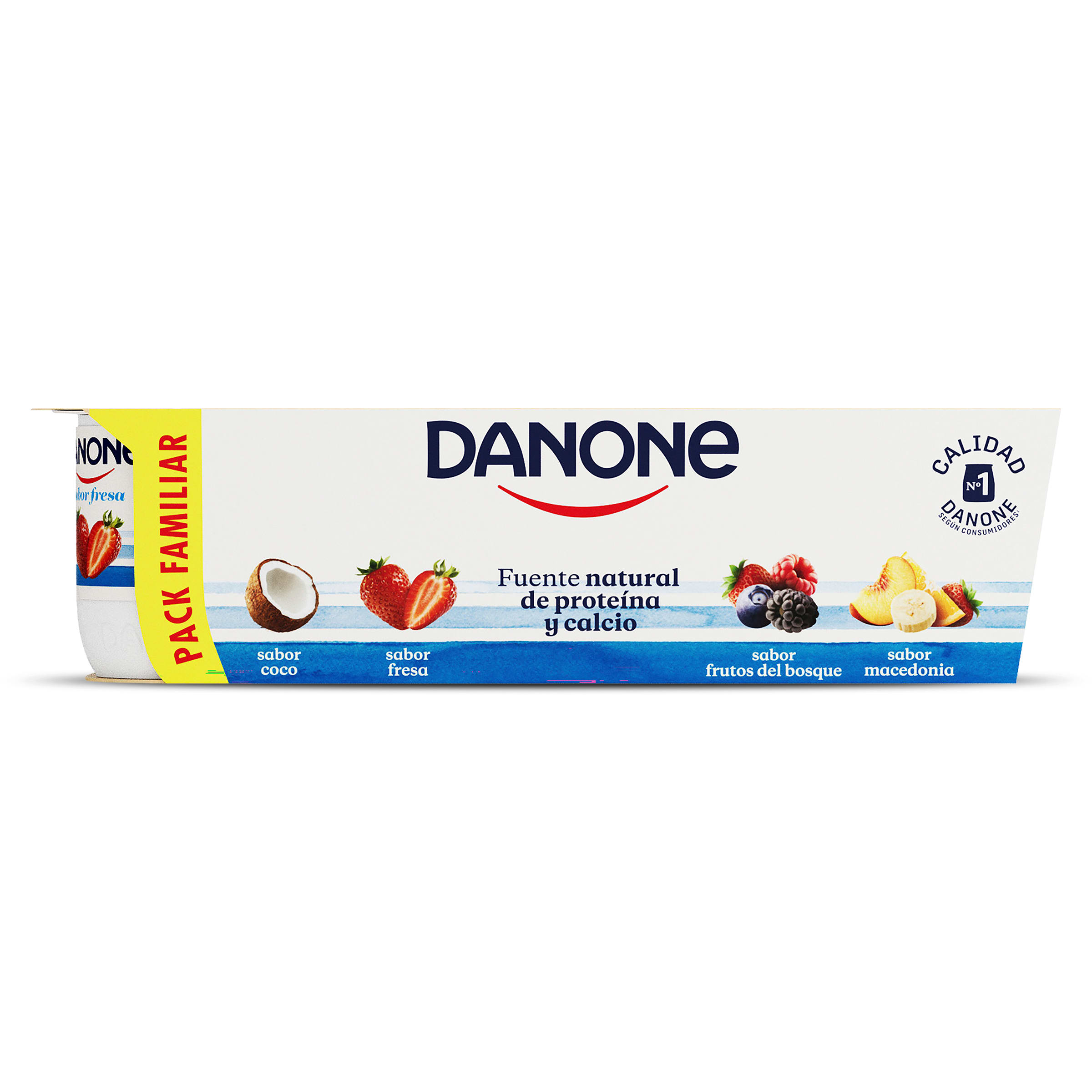Yogur sabor coco, fresa, frutos del bosque y macedonia Danone 8 x 120 g