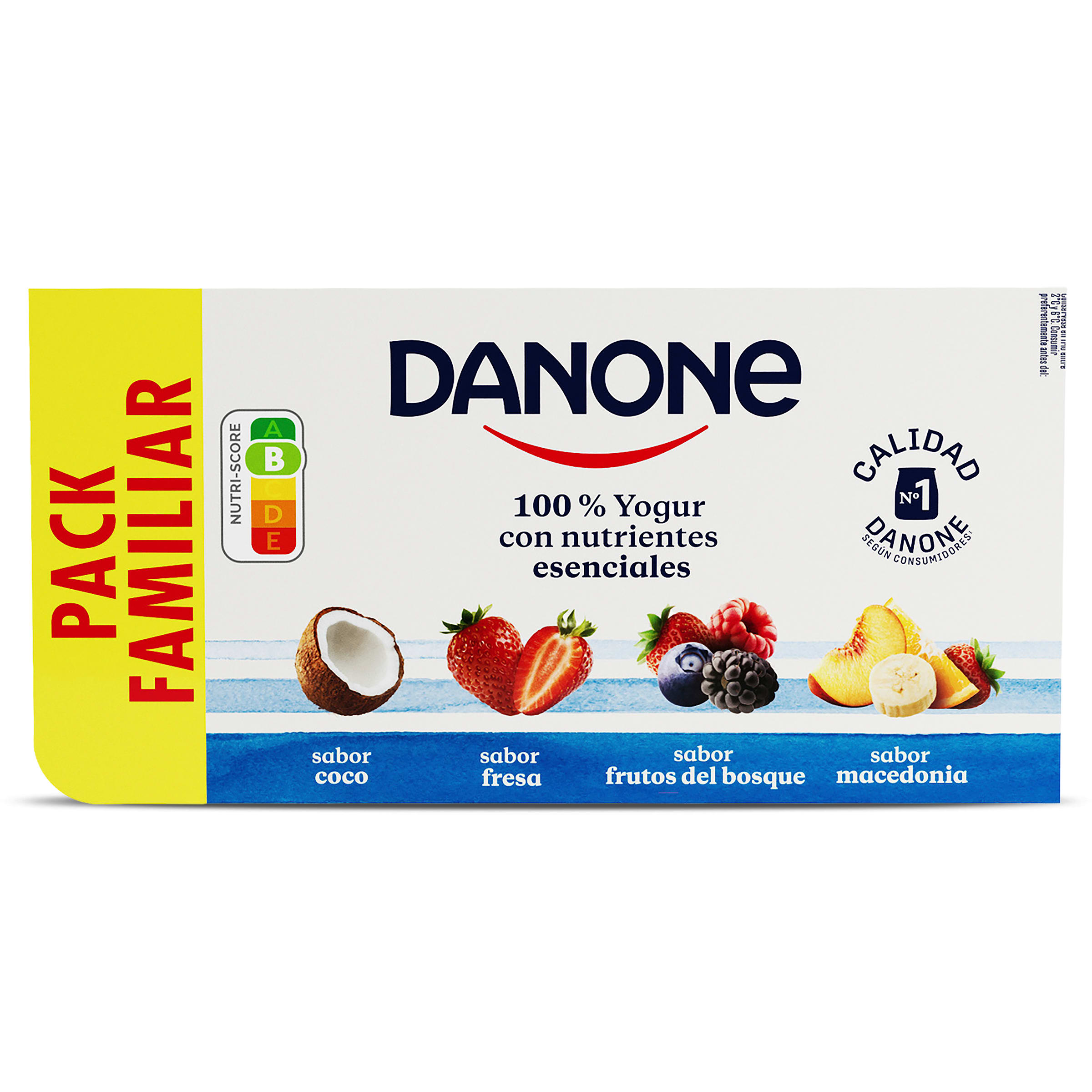 Yogur sabor coco, fresa, frutos del bosque y macedonia Danone 8 x 120 g