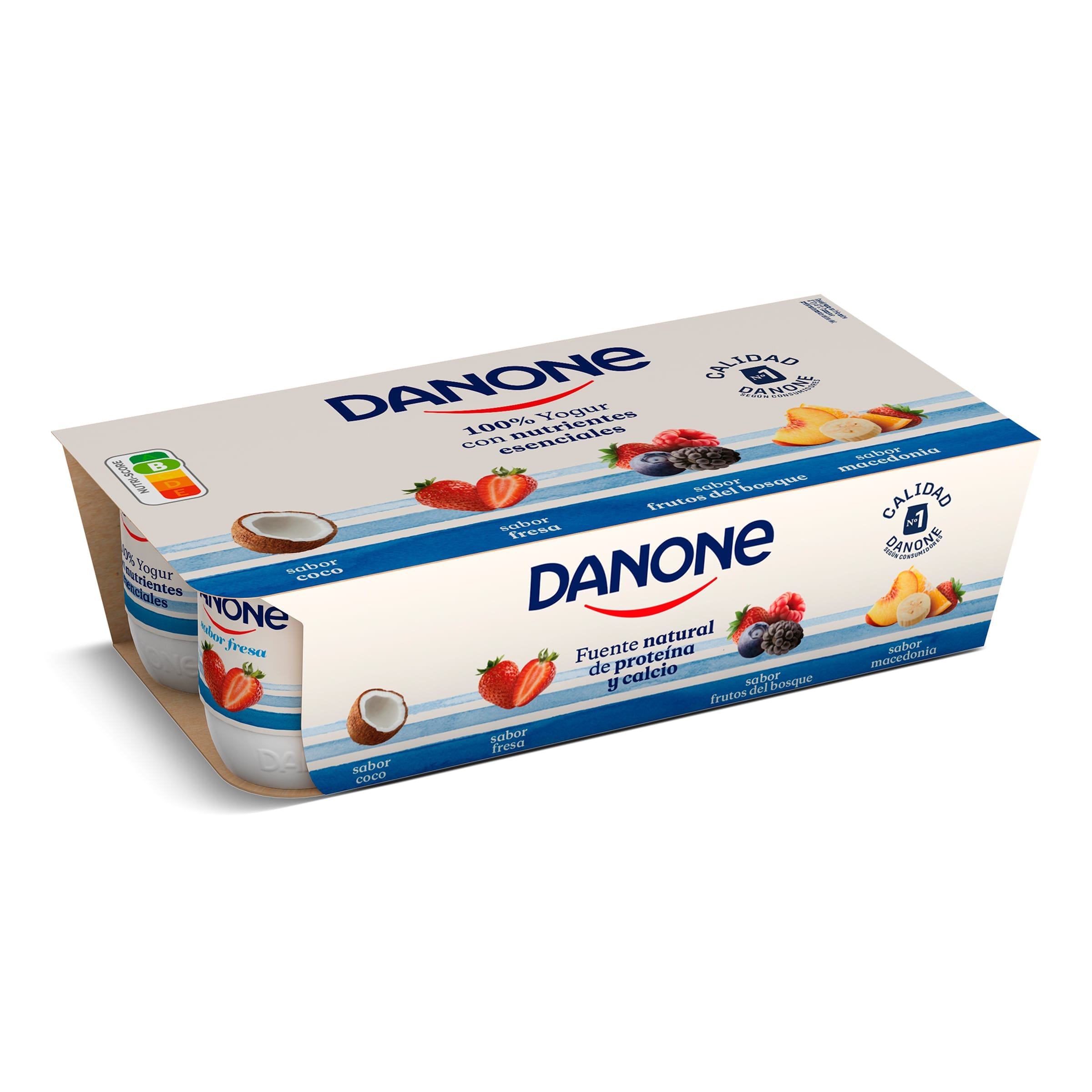 Yogur sabor coco, fresa, frutos del bosque y macedonia Danone pack 8 x 120  g - Supermercados DIA