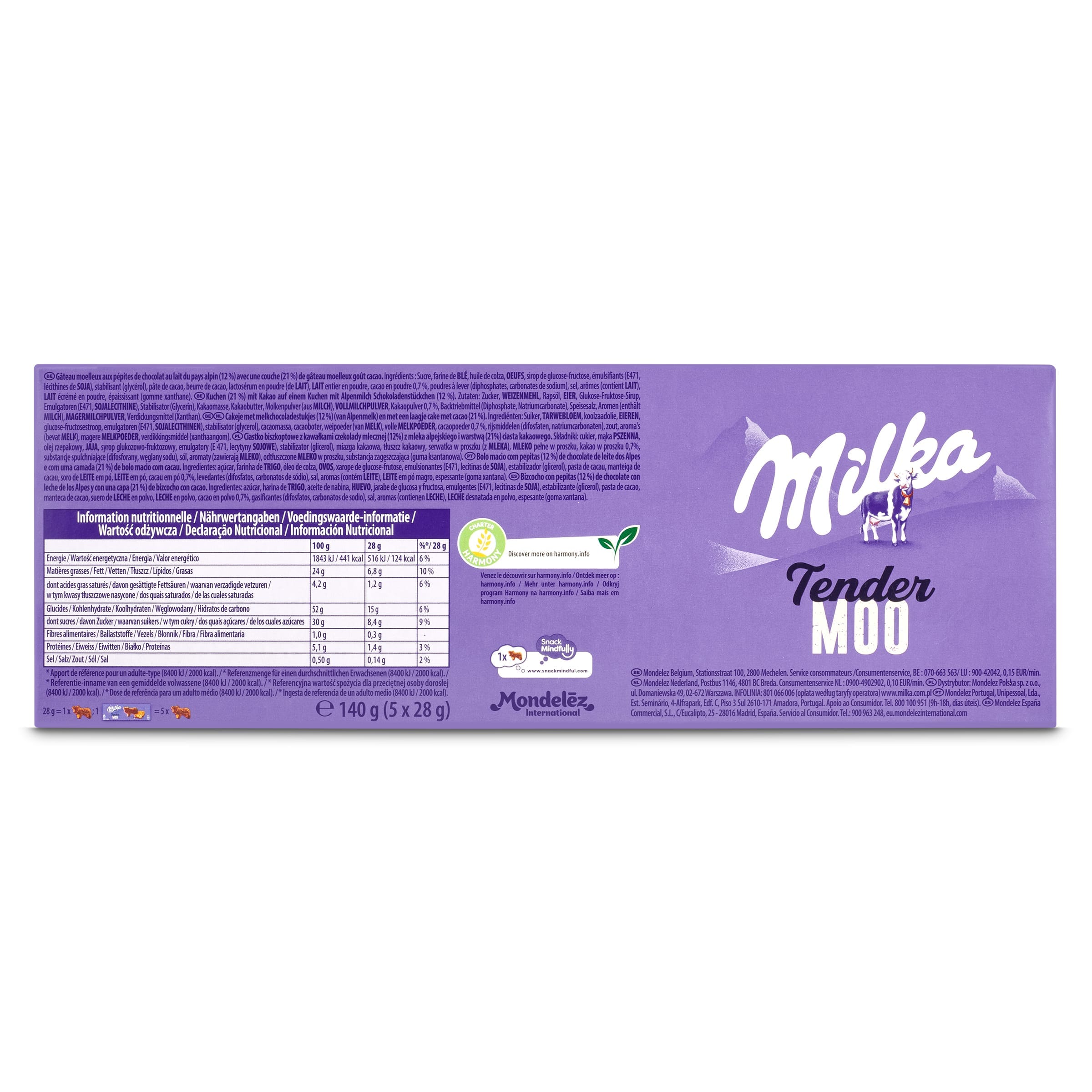 Bizcocho con pepitas de chocolate tender moo Milka 140 g