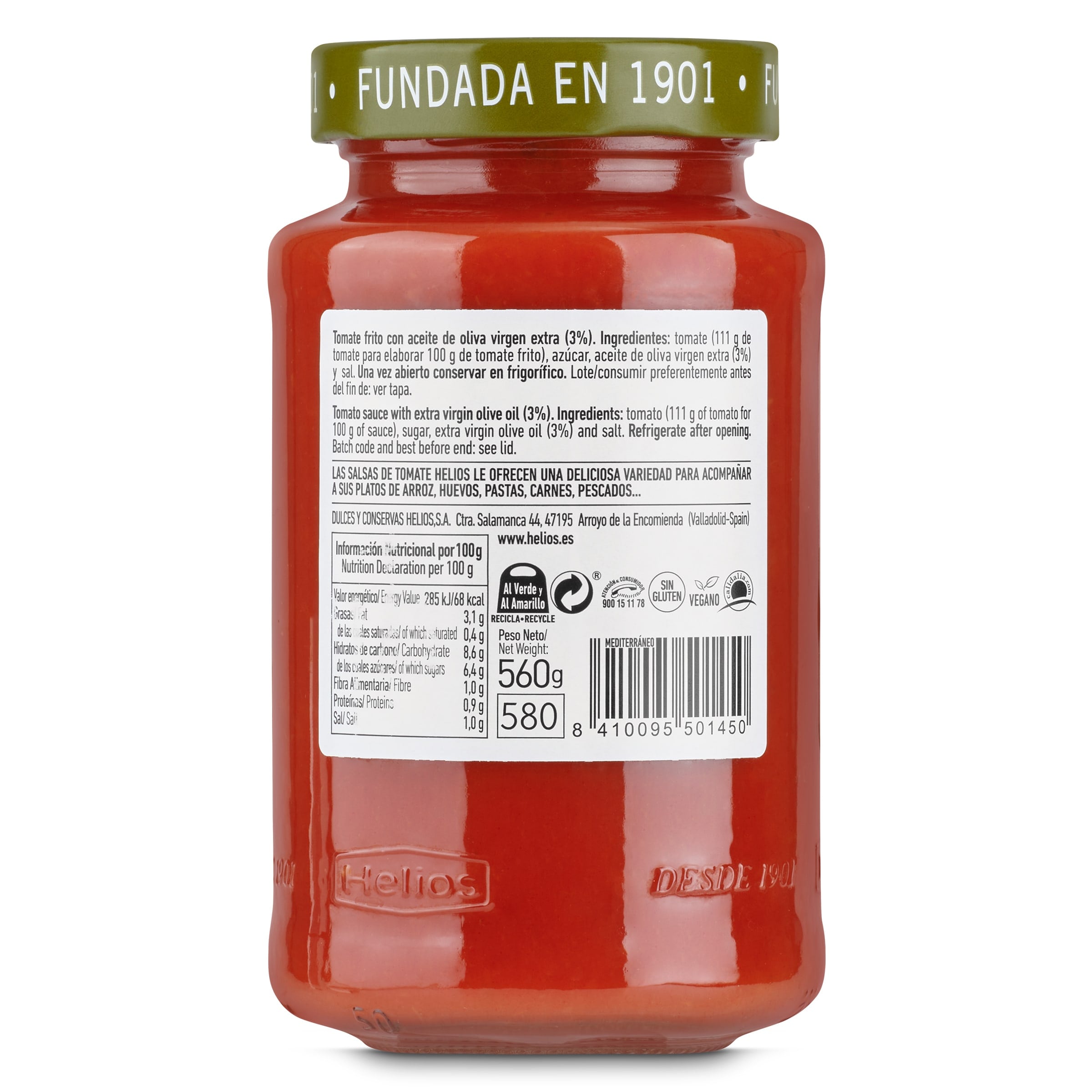 Tomate frito con aceite de oliva Helios 560 g