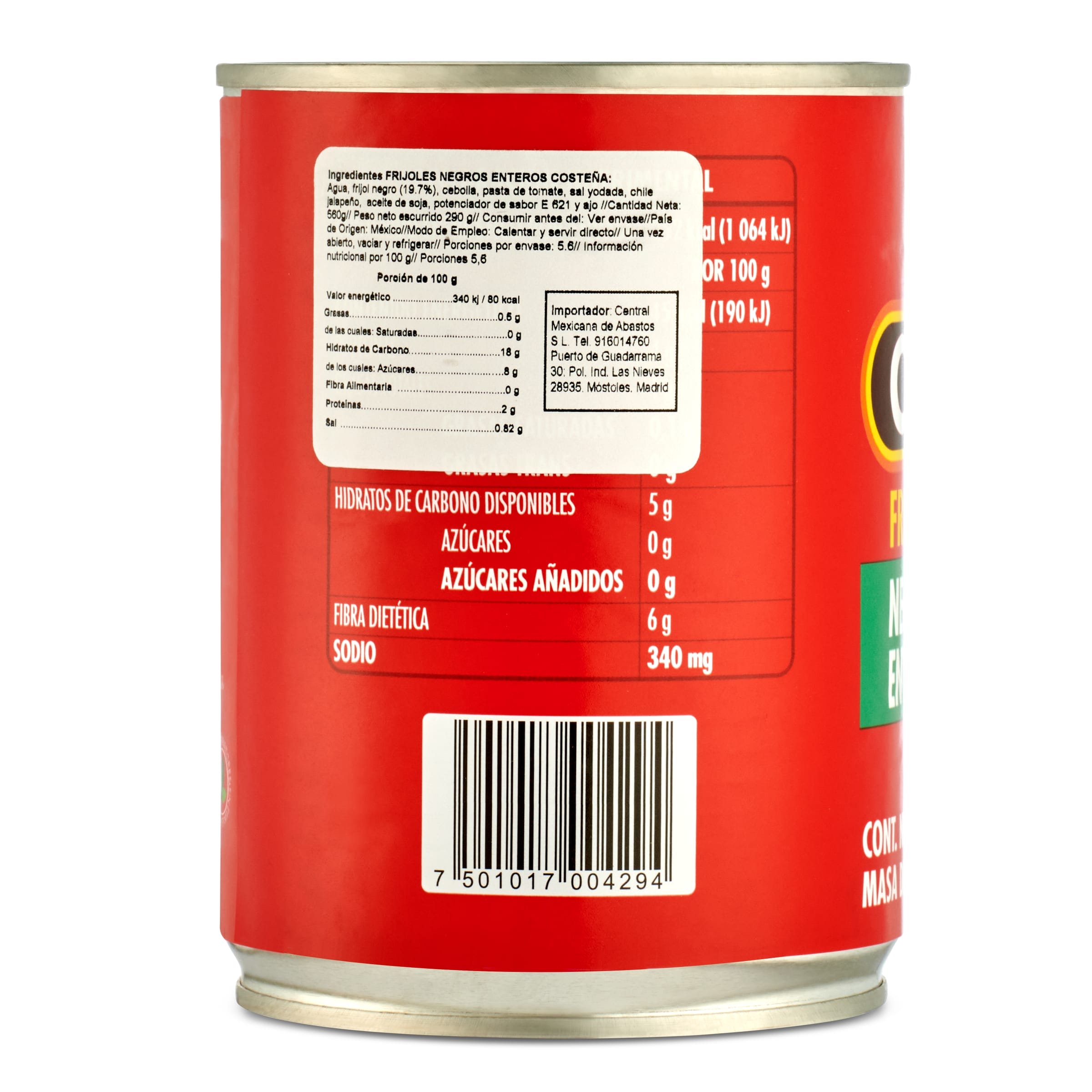 Frijoles negros enteros La costeña 560 g
