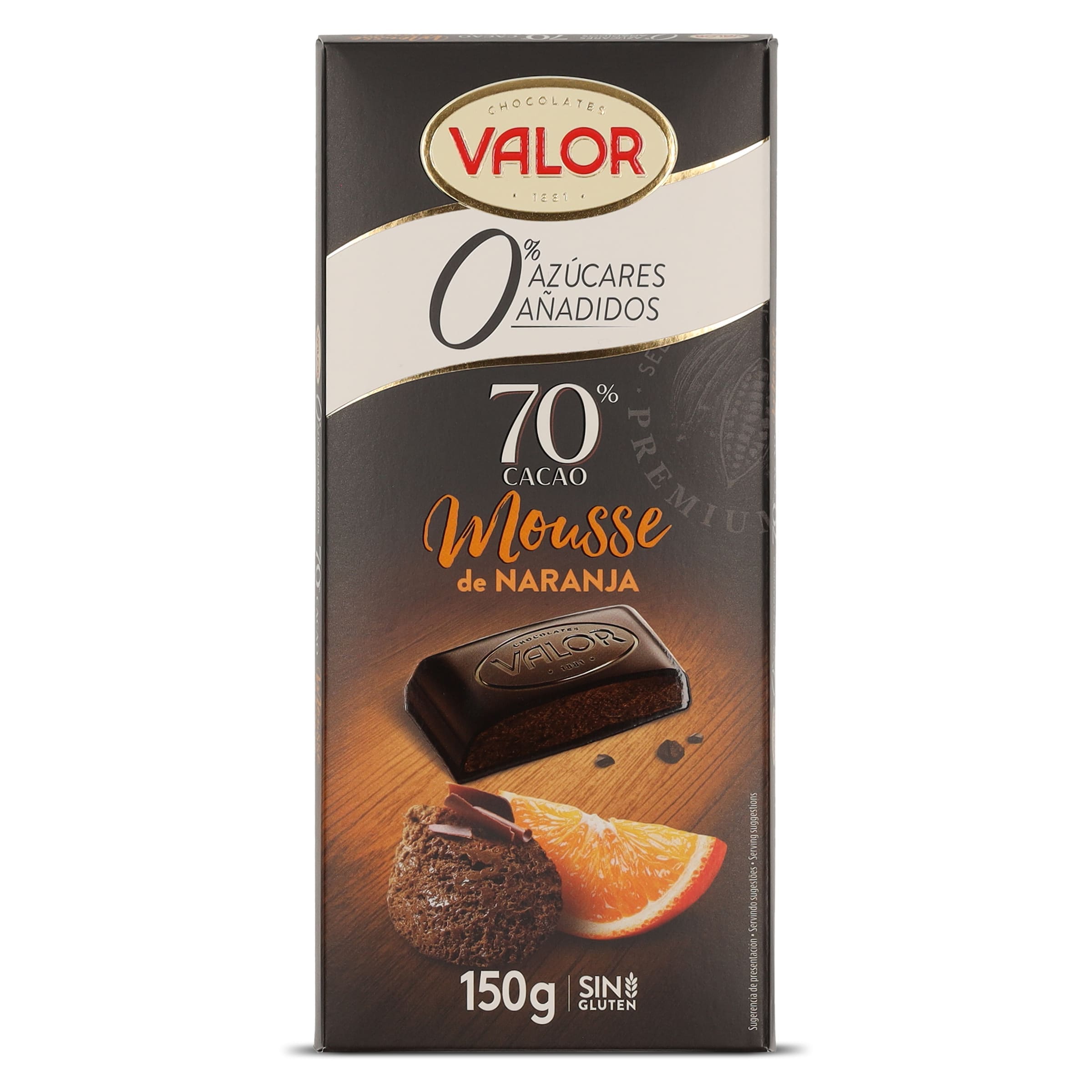 Chocolate negro 70% cacao relleno con mousse de naranja Valor 150