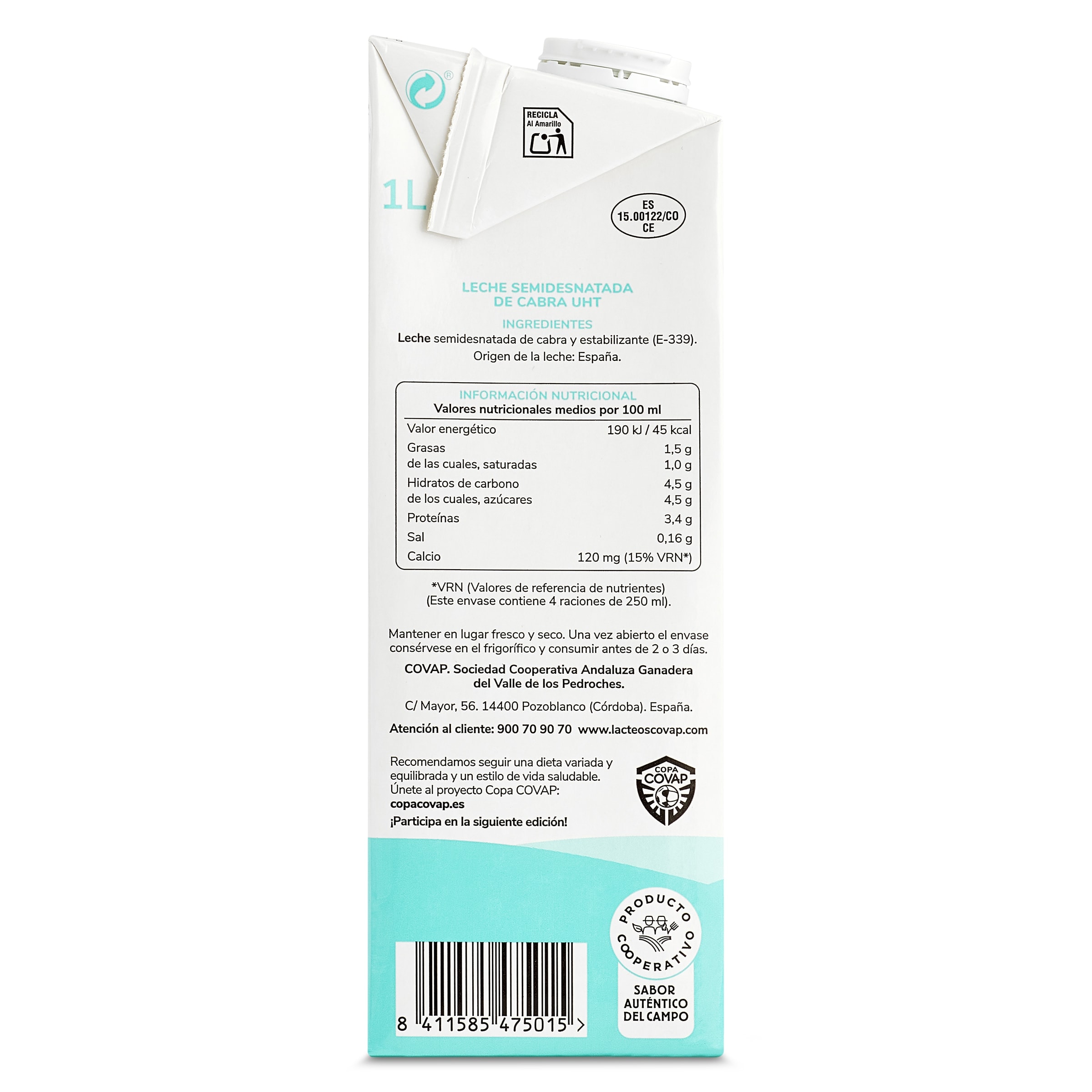 Leche semidesnatada de cabra Covap 1 L
