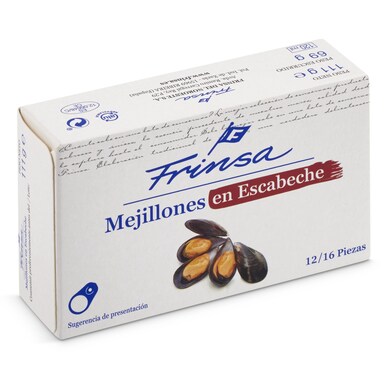 Mejillones en escabeche 12/16 piezas Frinsa lata 69 g-0 Mejillones en escabeche 12/16 piezas Frinsa lata 69 g-0