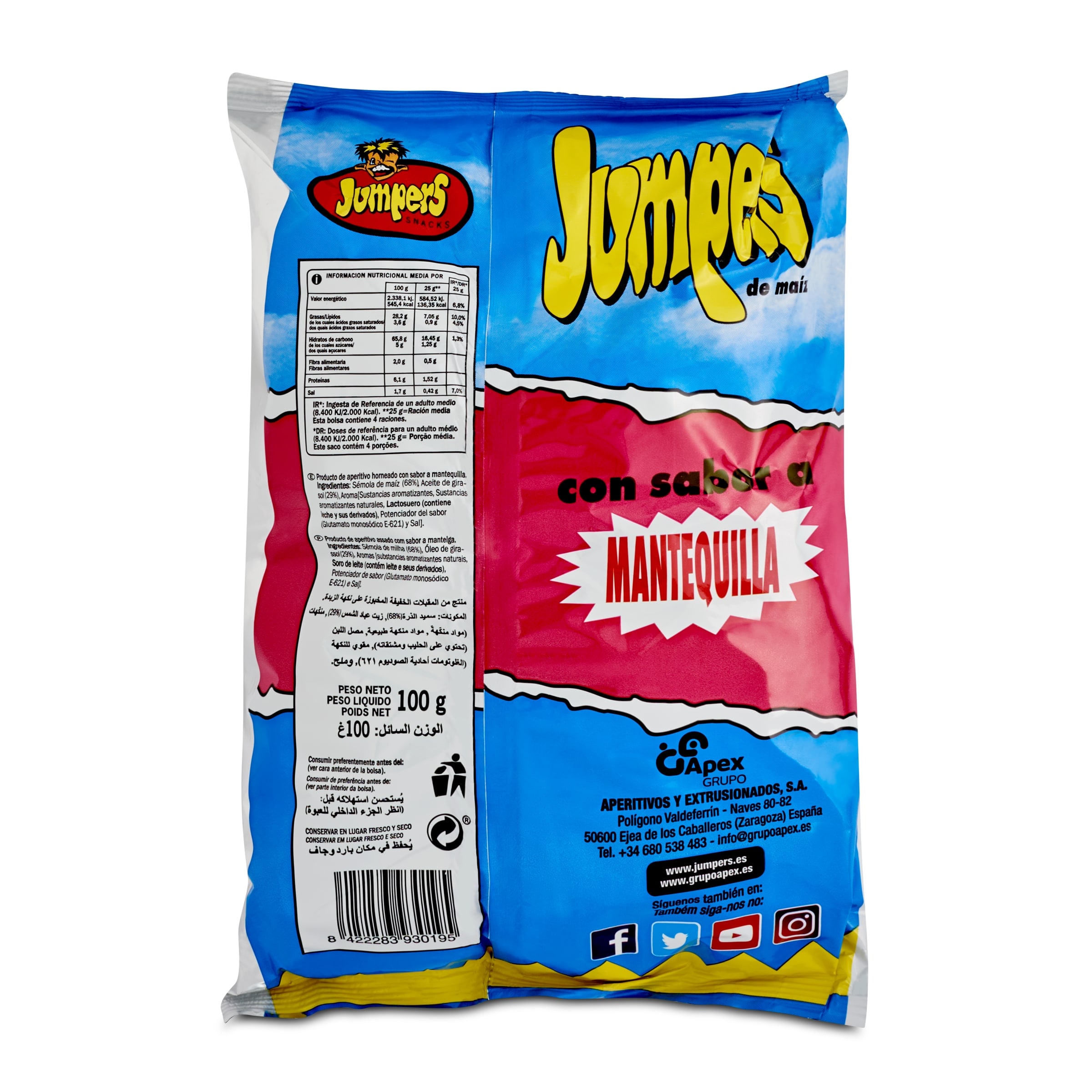 Aperitivo de maíz con sabor a mantequilla Jumpers 100 g