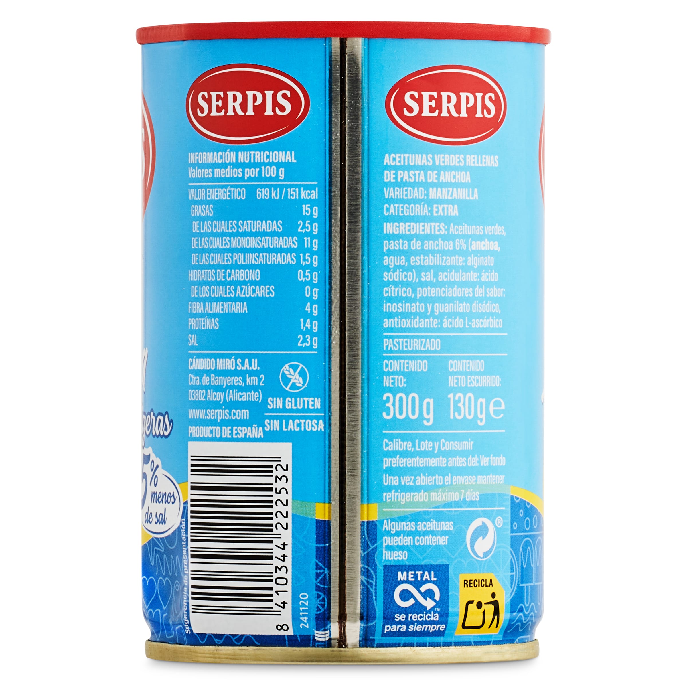 Aceitunas rellenas de anchoa ligeras Serpis 130 g