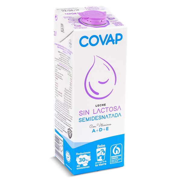 Leche Semidesnatada Sin Lactosa Covap Envase 1 Lt.