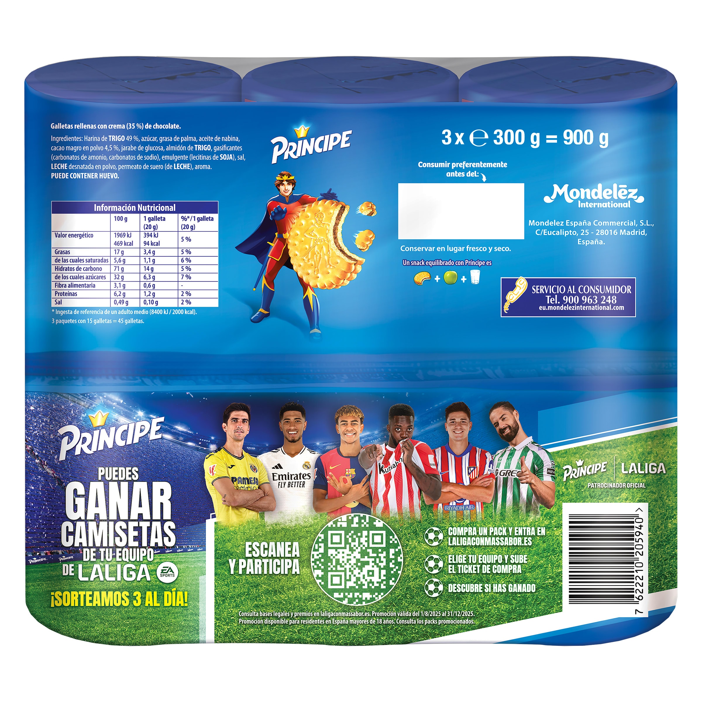 Galleta rellena de crema de chocolate Principe 3 x 300 g