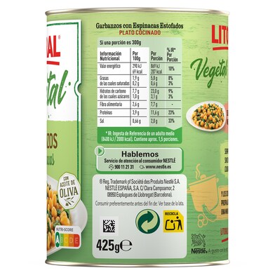 Garbanzos con espinacas Litoral lata 425 g-1