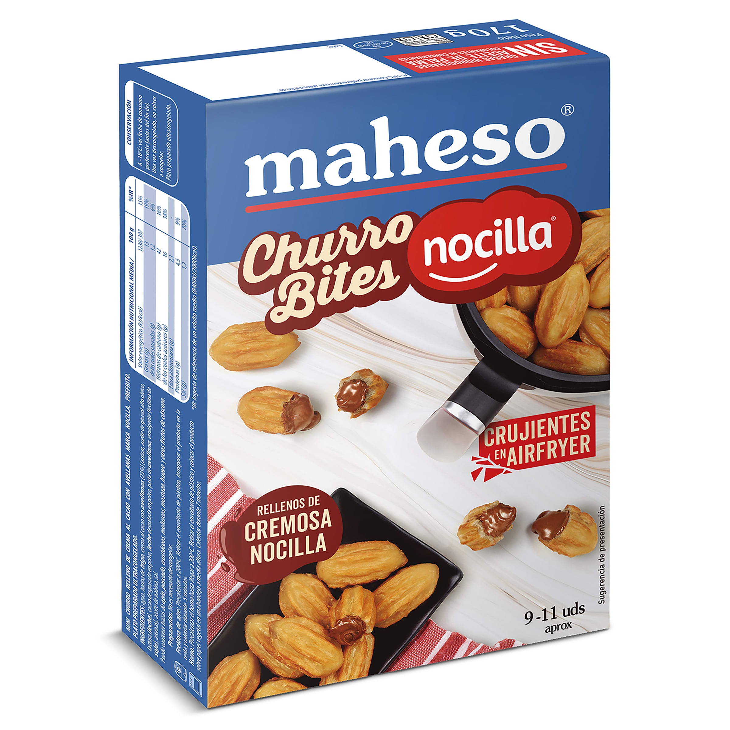 Mini churros rellenos de crema al cacao Maheso caja 170 g