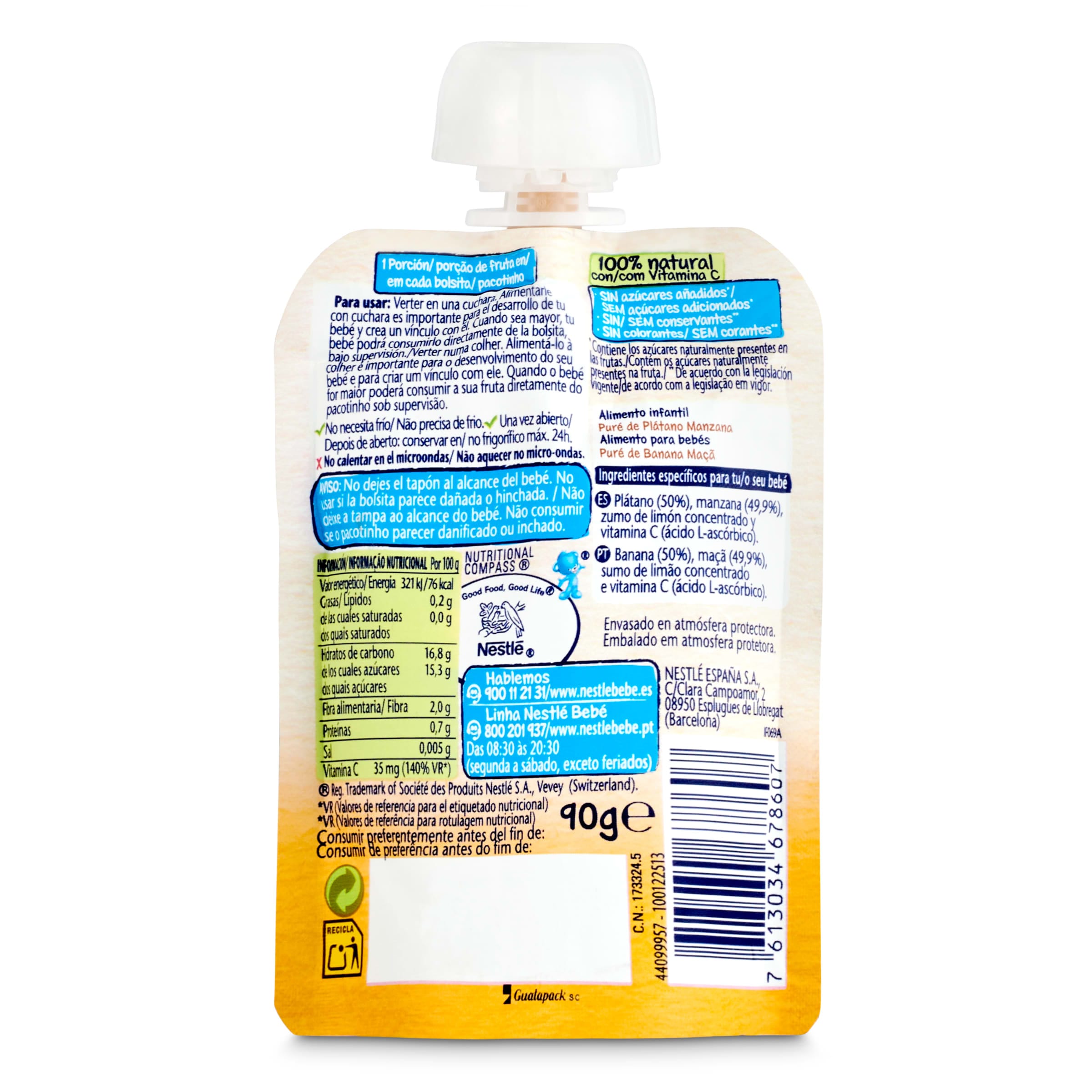 Alimento infantil con puré de manzana y plátano Nestlé 90 g