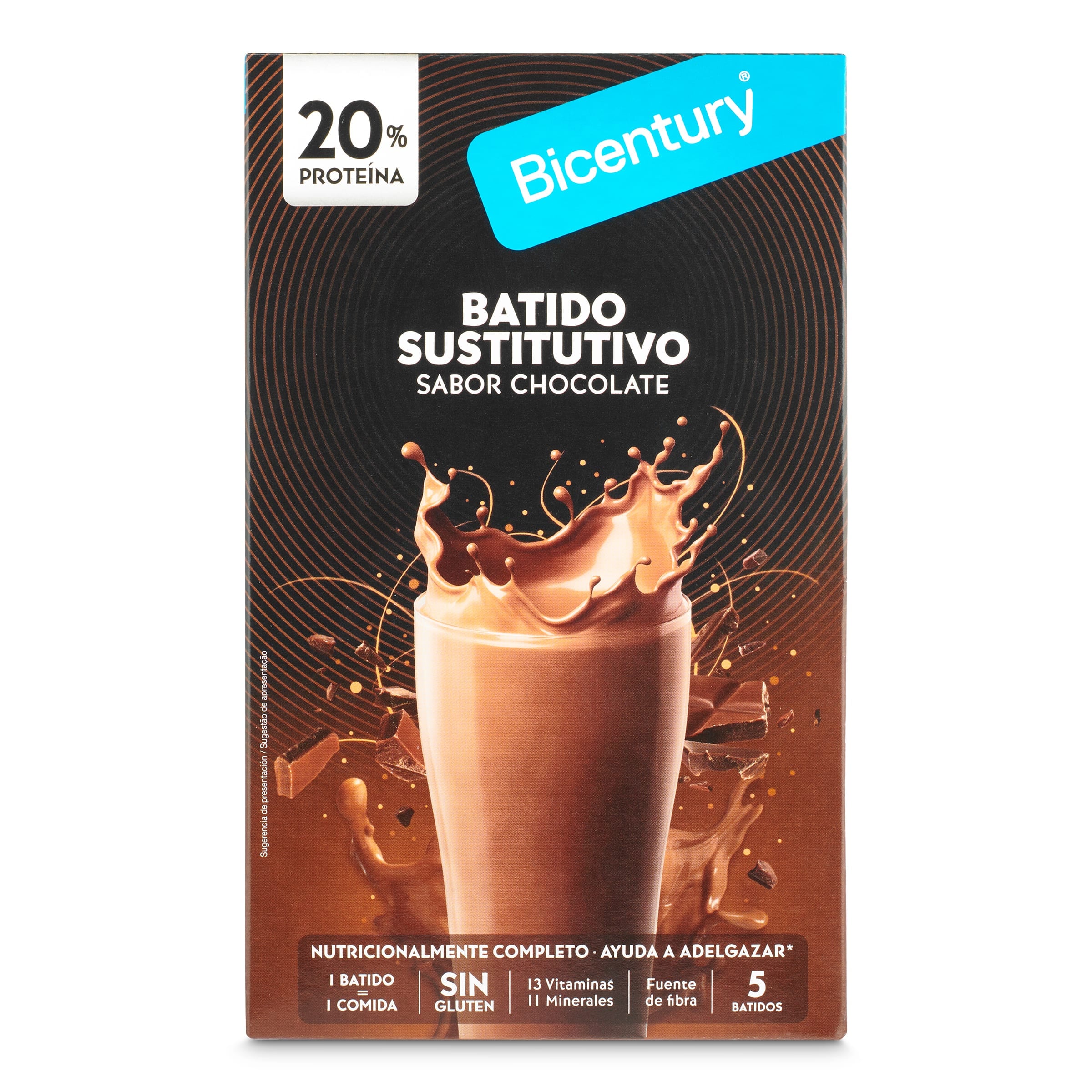 Batido sustitutivo de chocolate Bicentury 5 unidades