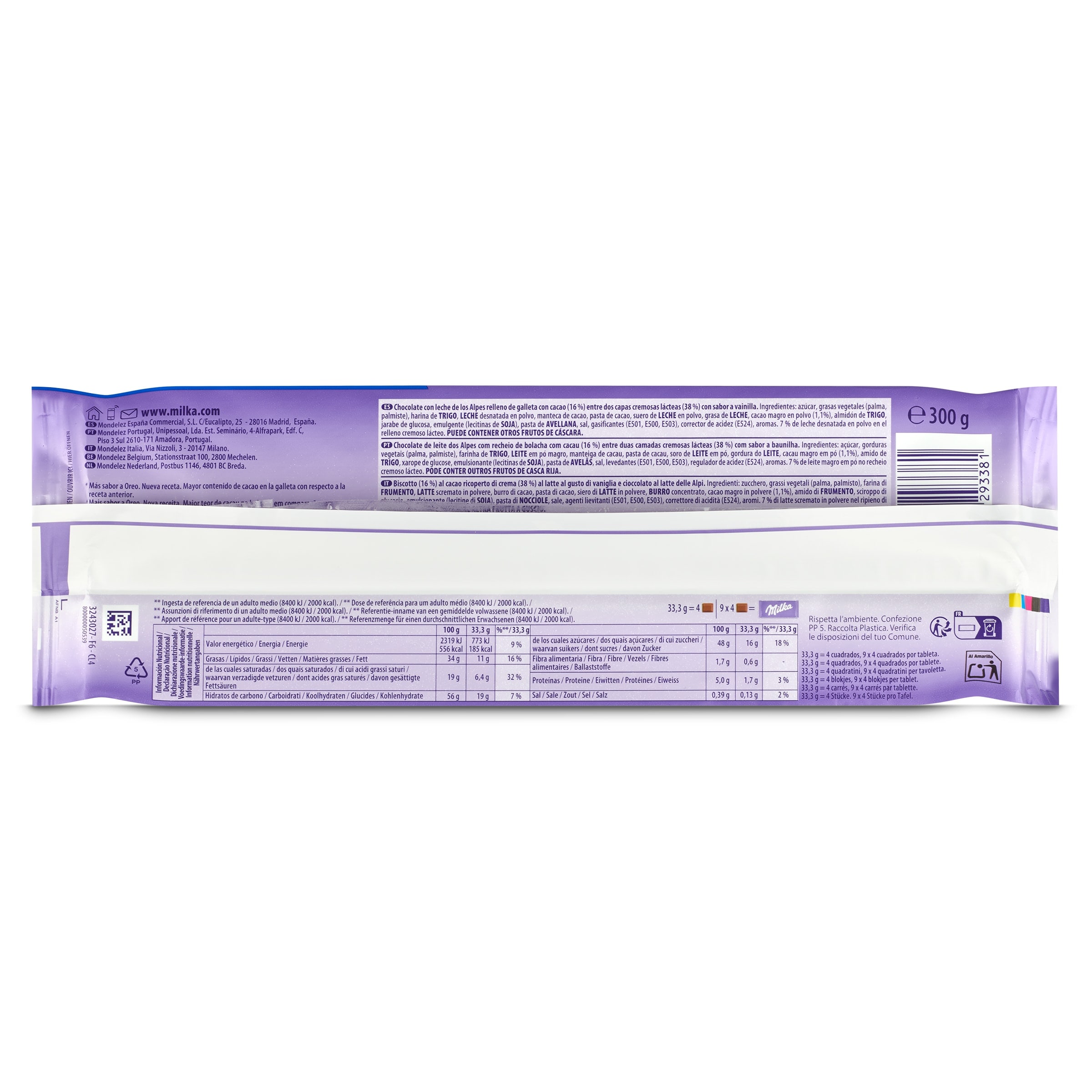 Chocolate con leche con trozos de oreo Milka 300 g