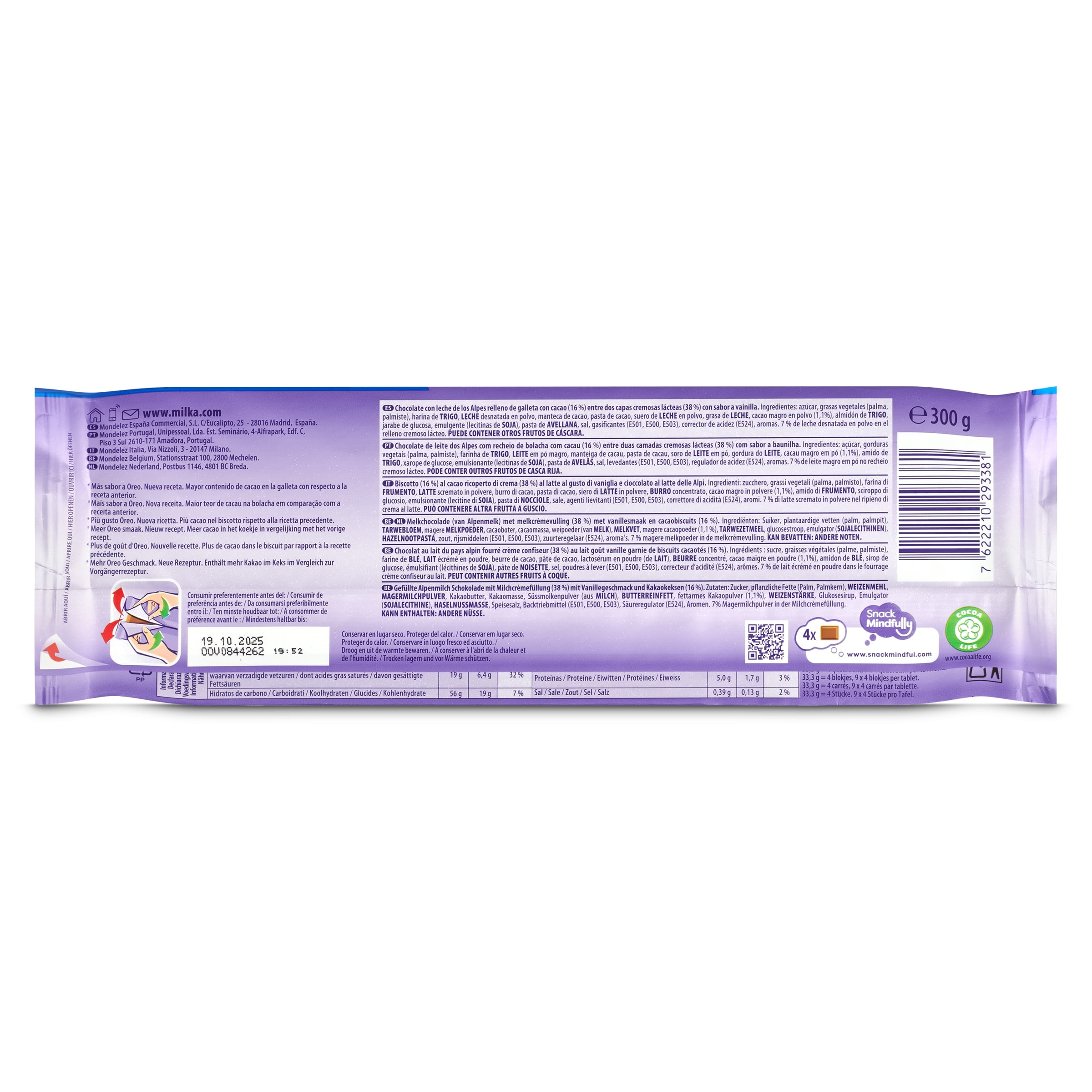 Chocolate con leche con trozos de oreo Milka 300 g