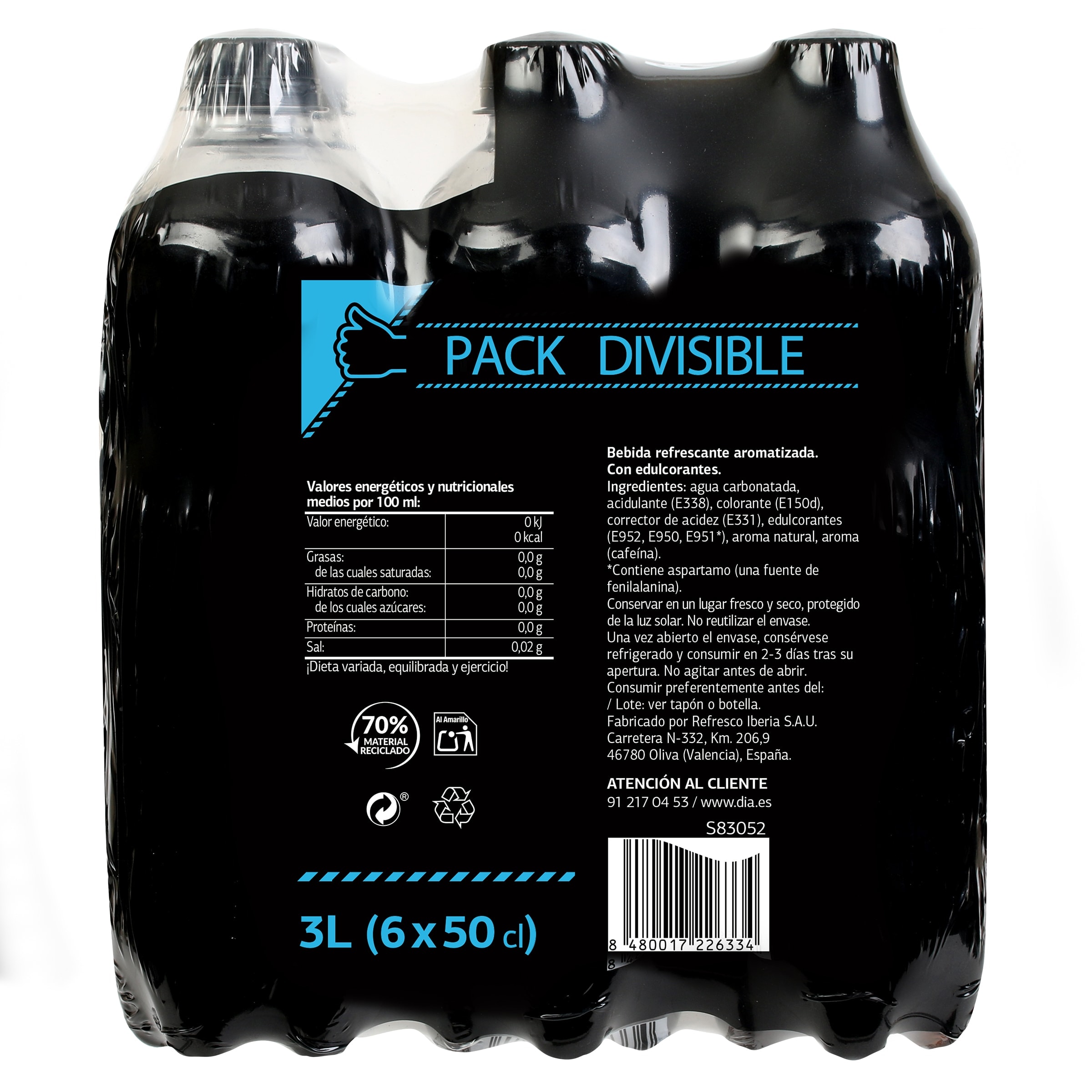 Refresco de cola zero Dia Hola Cola 6 x 500 ml