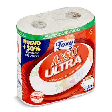 Papel de cocina ultra absorbente 3 capas Foxy bolsa 2 unidades-0