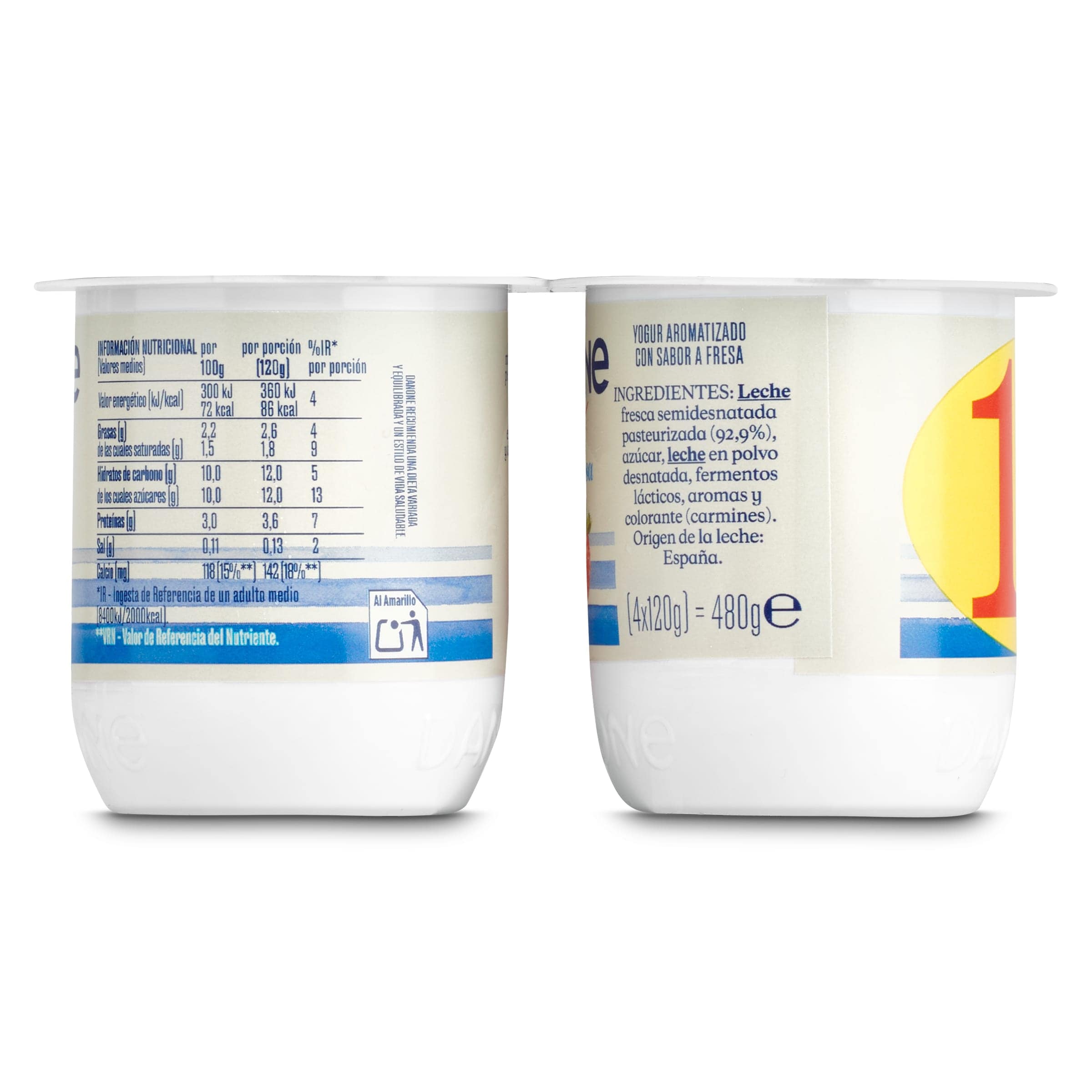Yogur sabor fresa Danone pack 4 x 120 g
