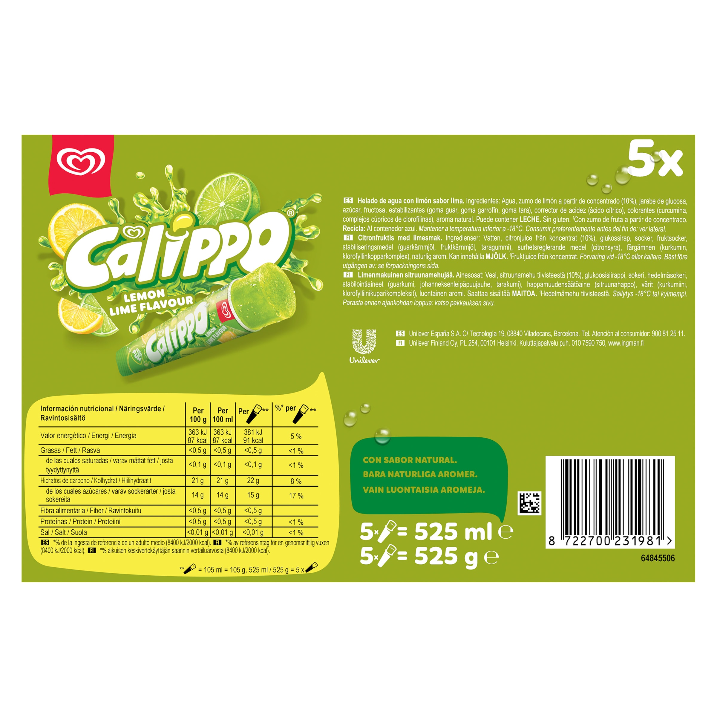 Calippo lima limón 5 x 105 g