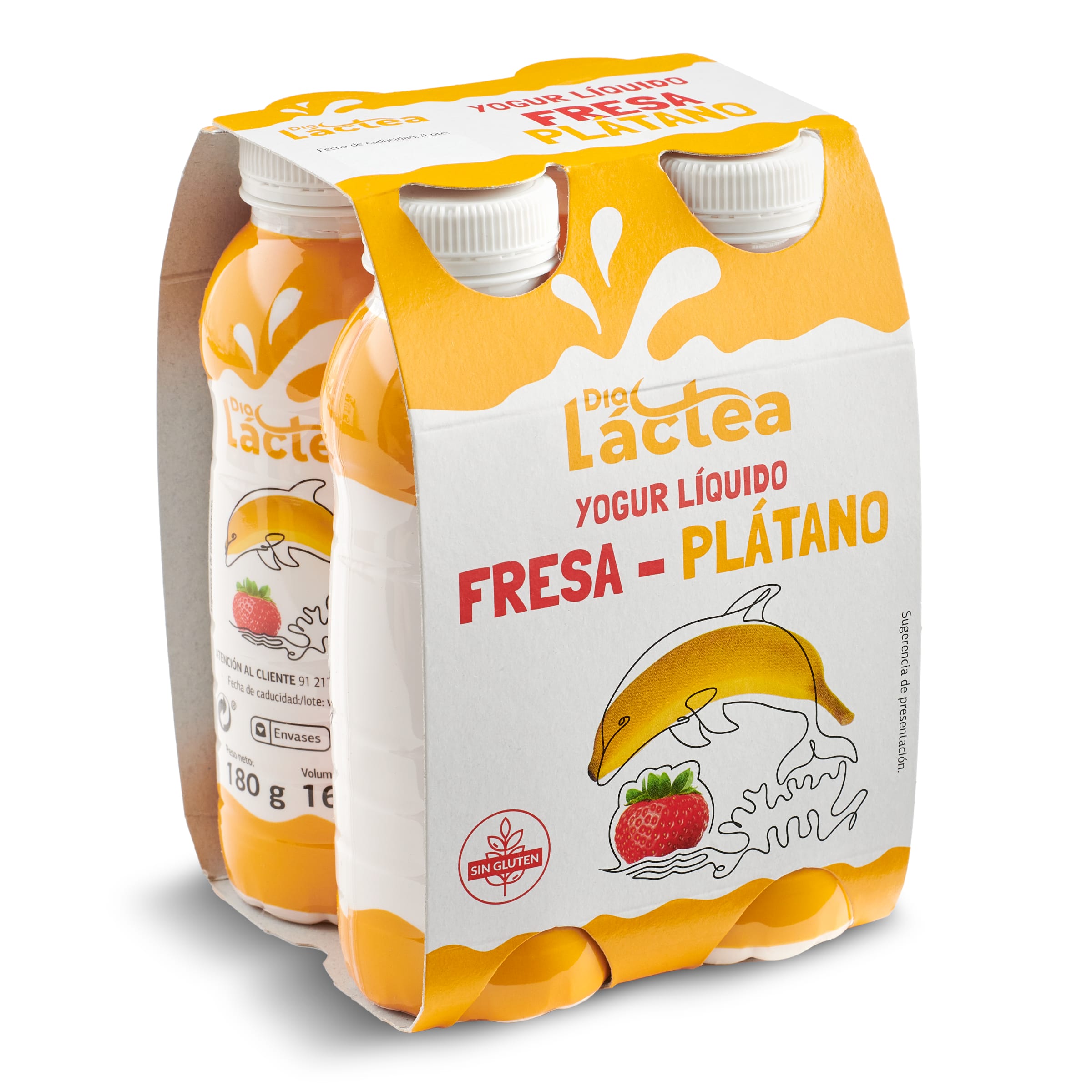Yogur líquido sabor fresa y plátano Dia Láctea pack 4 x 180 g -  Supermercados DIA
