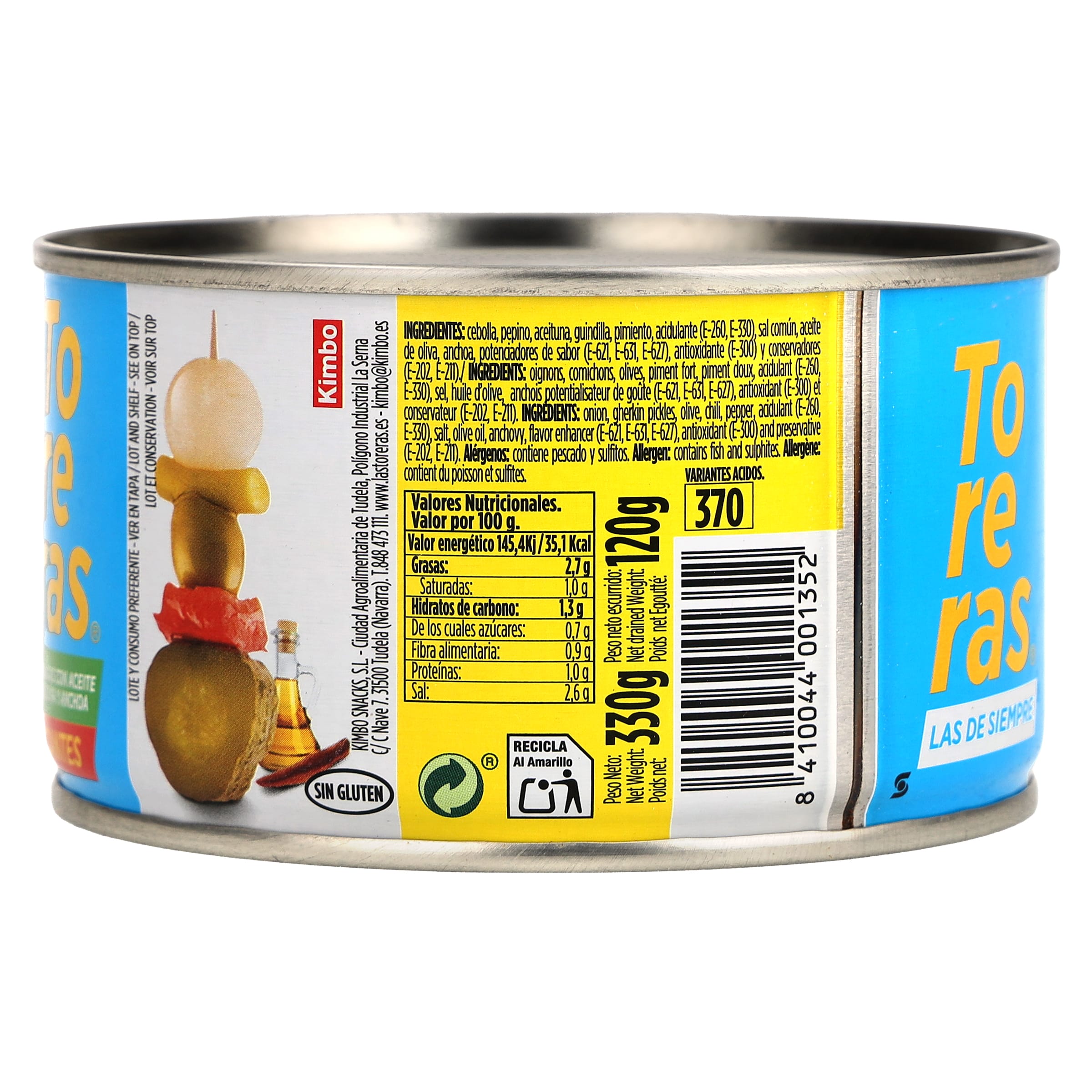 Toreras picantes aliñadas con aceite de oliva y anchoas Kimbo 120 g