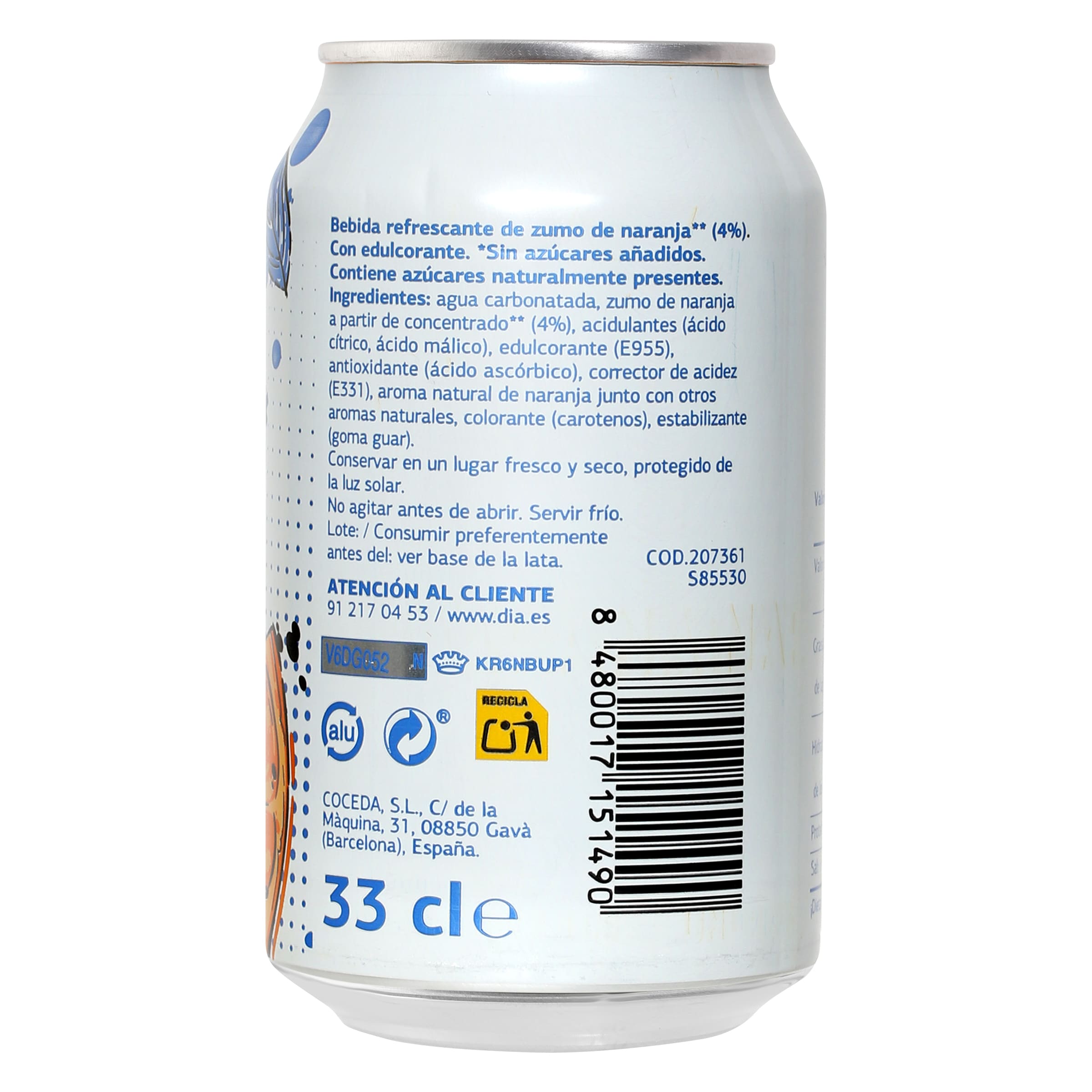 Refresco de naranja zero Dia Upss 330 ml