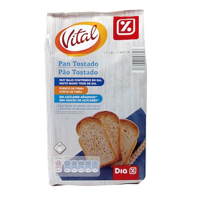 Pan tostado bajo en sal sin azúcares añadidos Dia Vital bolsa 270 g-0