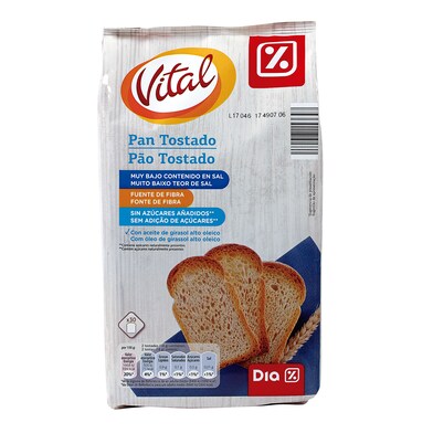 Pan tostado bajo en sal sin azúcares añadidos Dia Vital bolsa 270 g-0 Pan tostado bajo en sal sin azúcares añadidos Dia Vital bolsa 270 g-0
