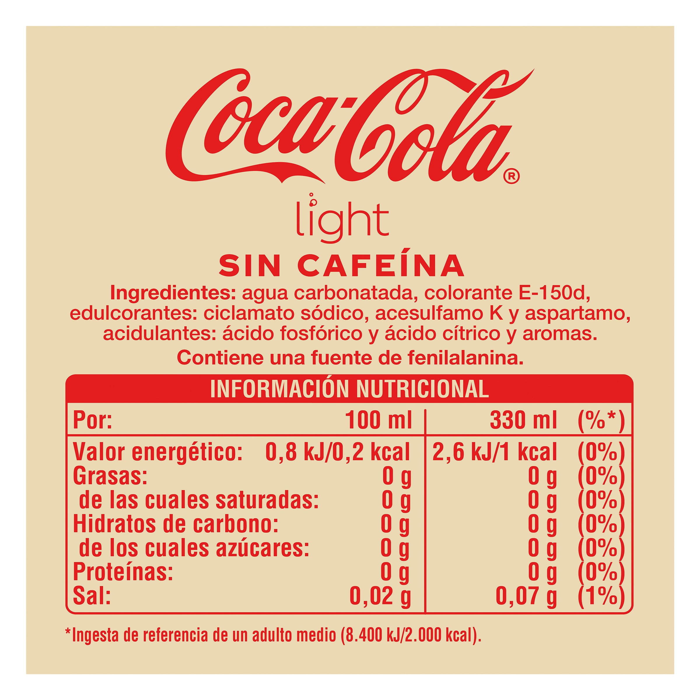 Coca-Cola light sin cafeína 330 ml