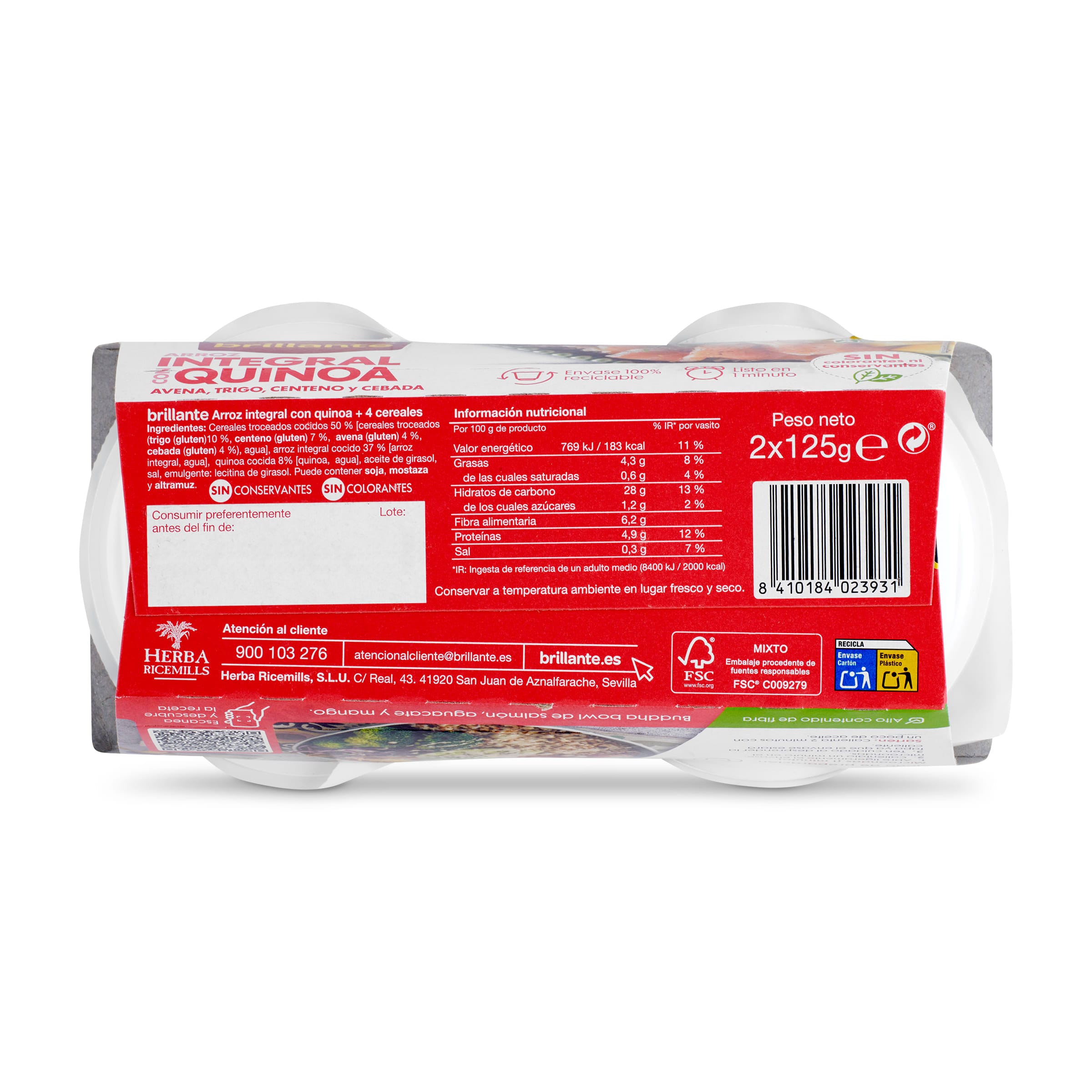 Vasos de arroz integral con quinoa Brillante 2 x 125 g
